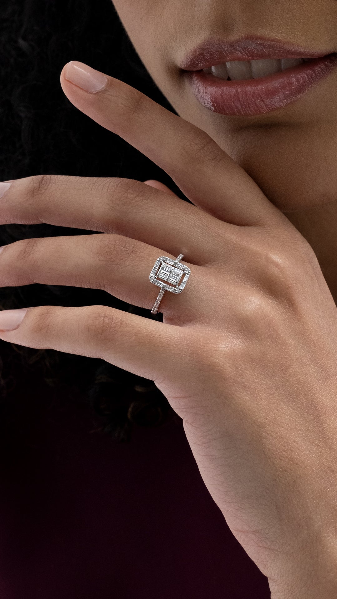 Inel MD54704 din aur alb 14k cu diamante baguette - Bijuterii LA ROSA