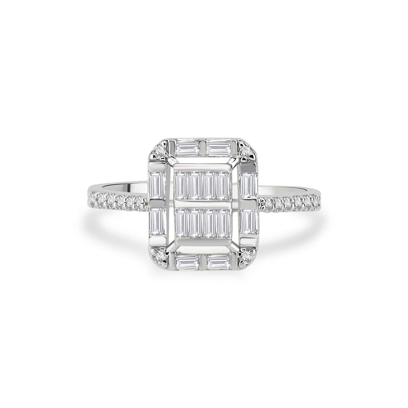 Inel MD54704 din aur alb 14k cu diamante baguette - Bijuterii LA ROSA