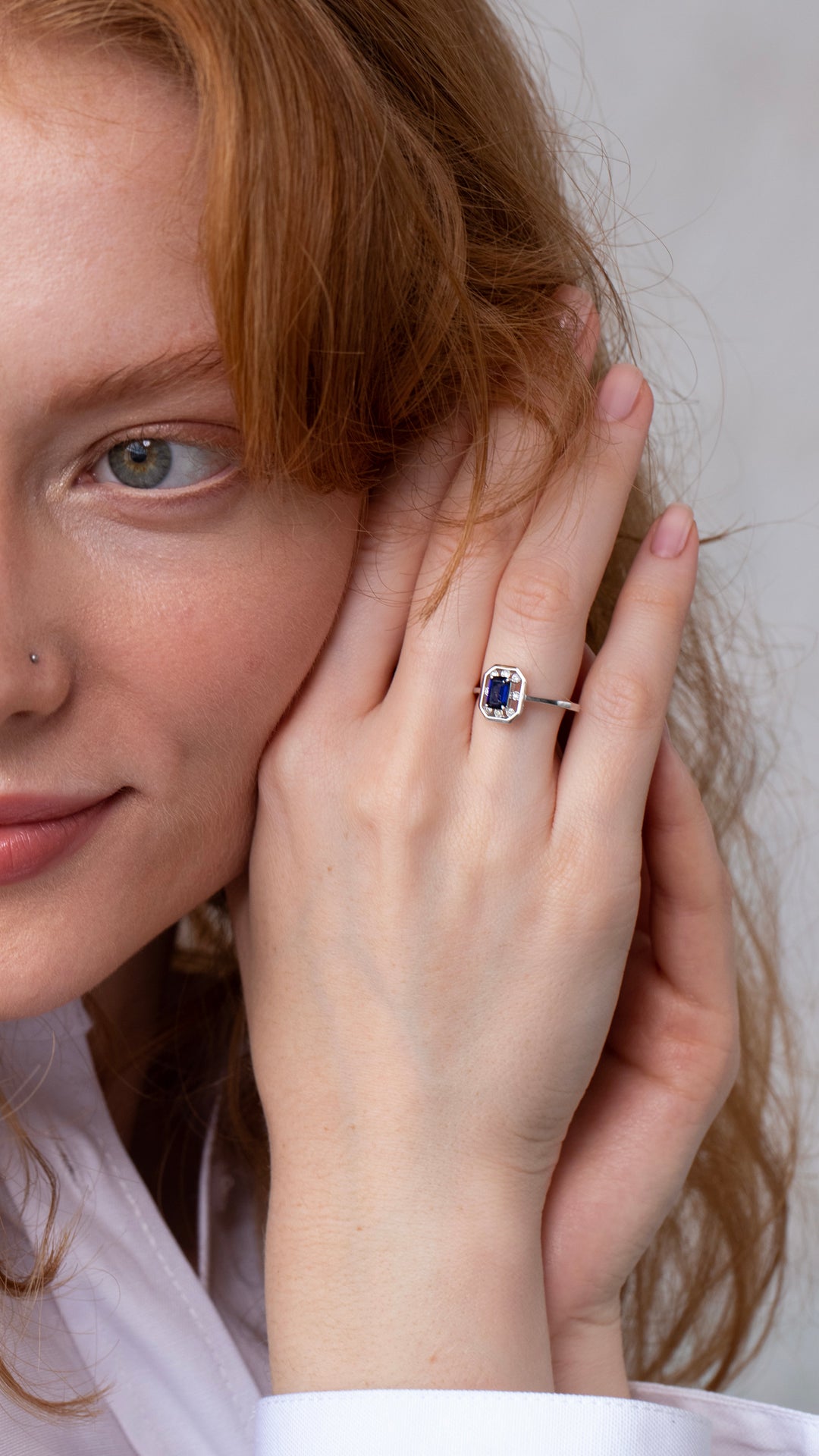 Inel MR0641R din aur alb 14k cu diamante si safir - Bijuterii LA ROSA