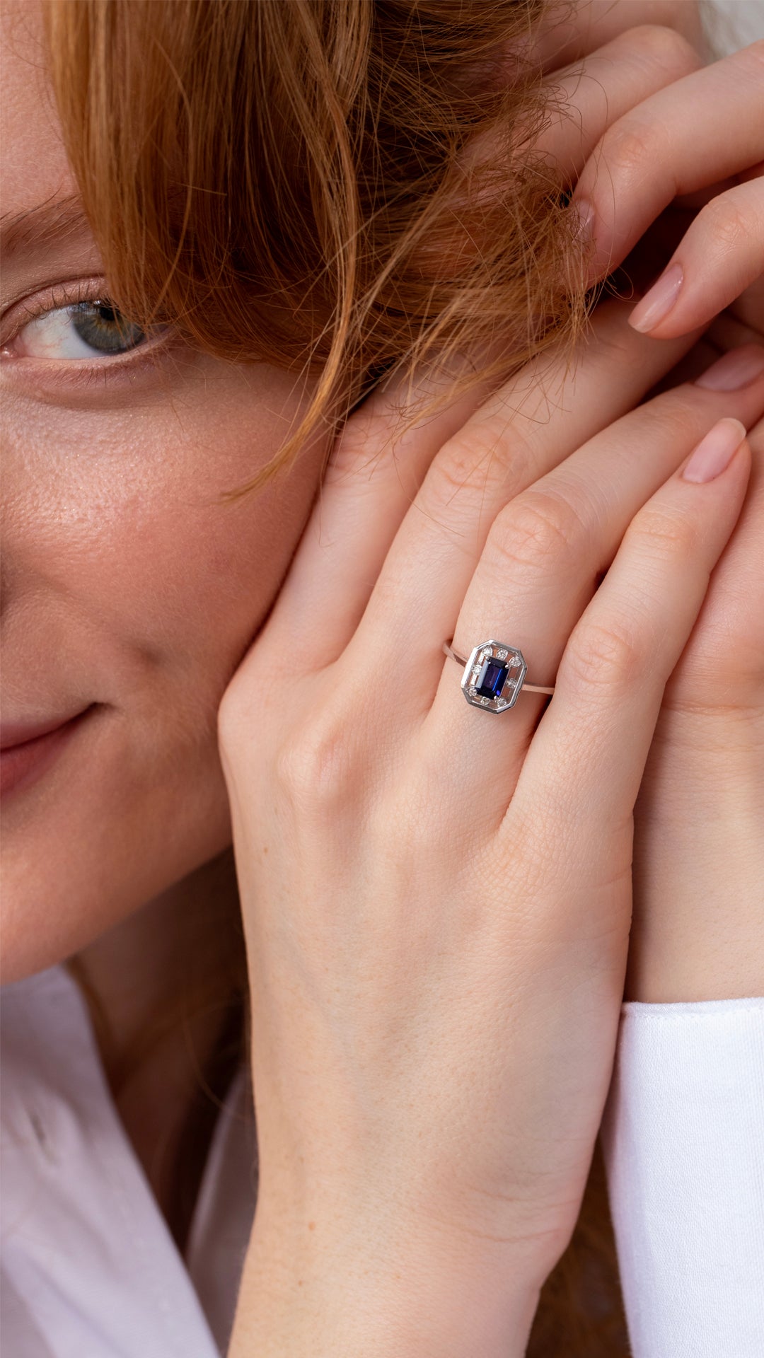 Inel MR0641R din aur alb 14k cu diamante si safir - Bijuterii LA ROSA