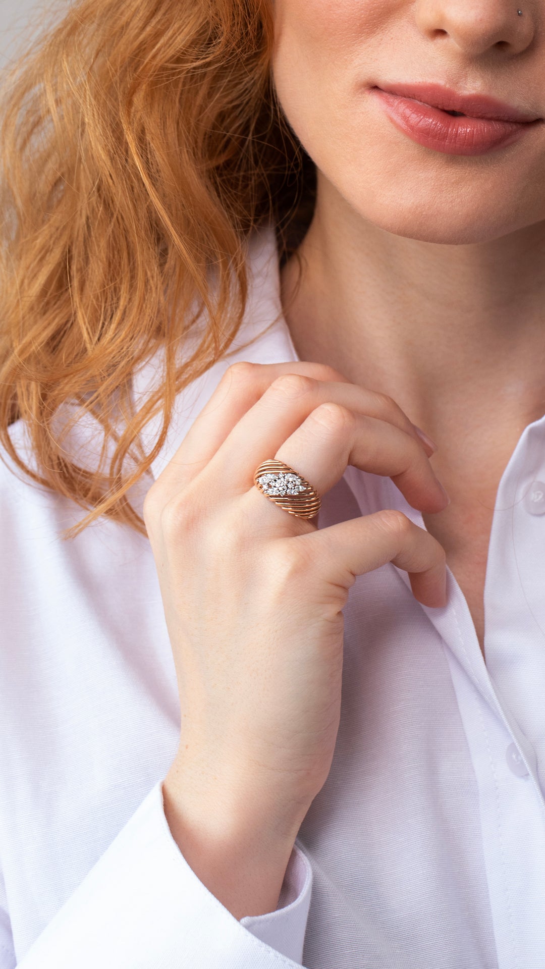 Inel YZ0449R din aur roz si aur alb 14k cu diamante - Bijuterii LA ROSA