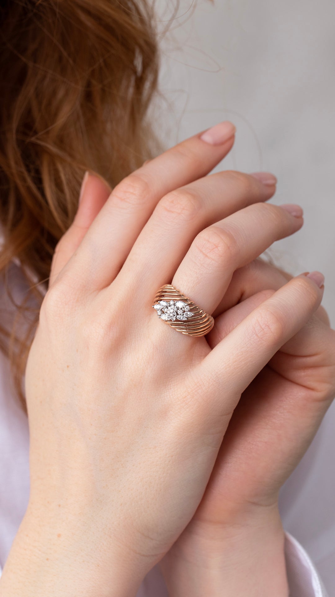 Inel YZ0449R din aur roz si aur alb 14k cu diamante - Bijuterii LA ROSA