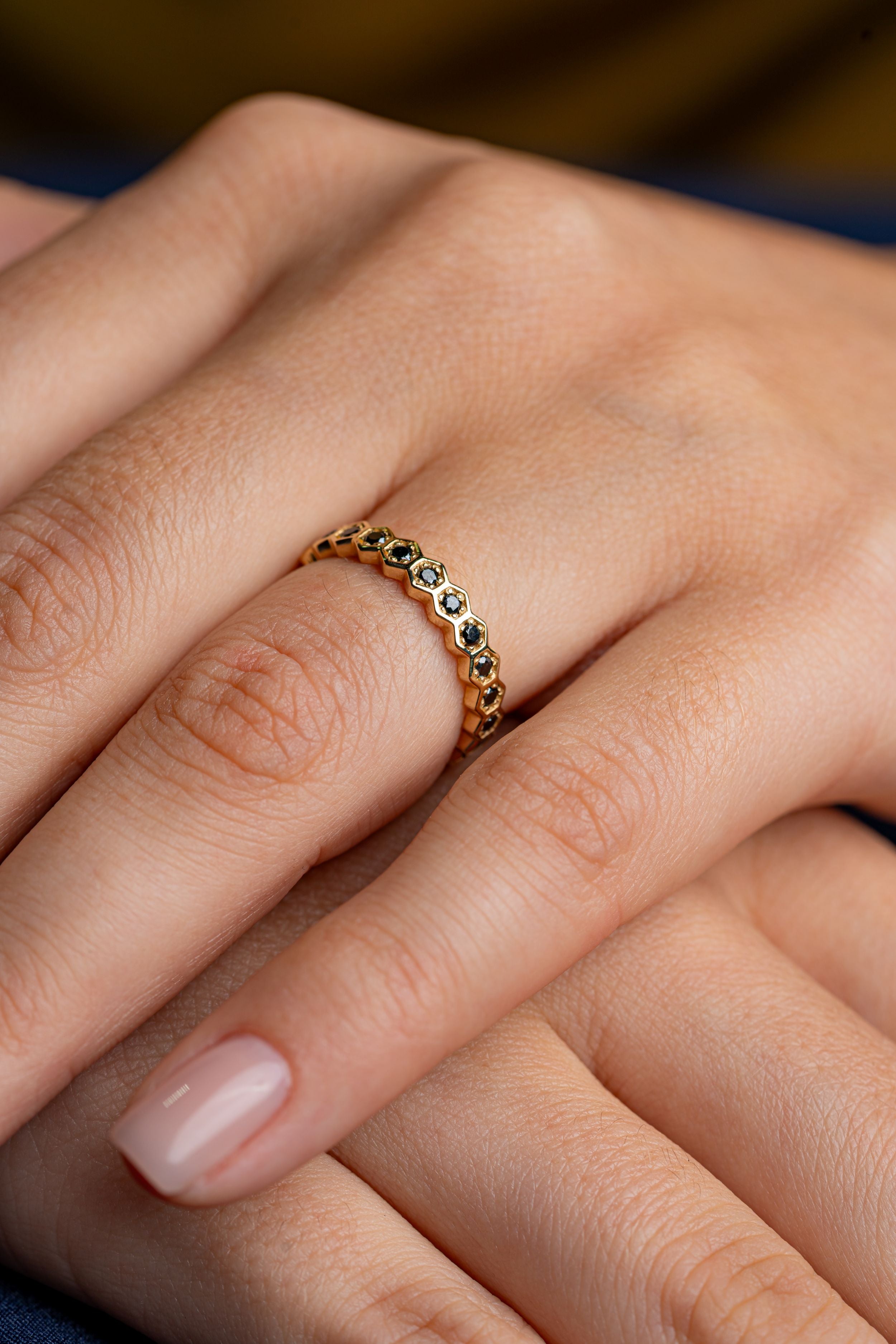 Inel eternity LRSR005 din aur galben 14k cu diamante negre 0.52ct