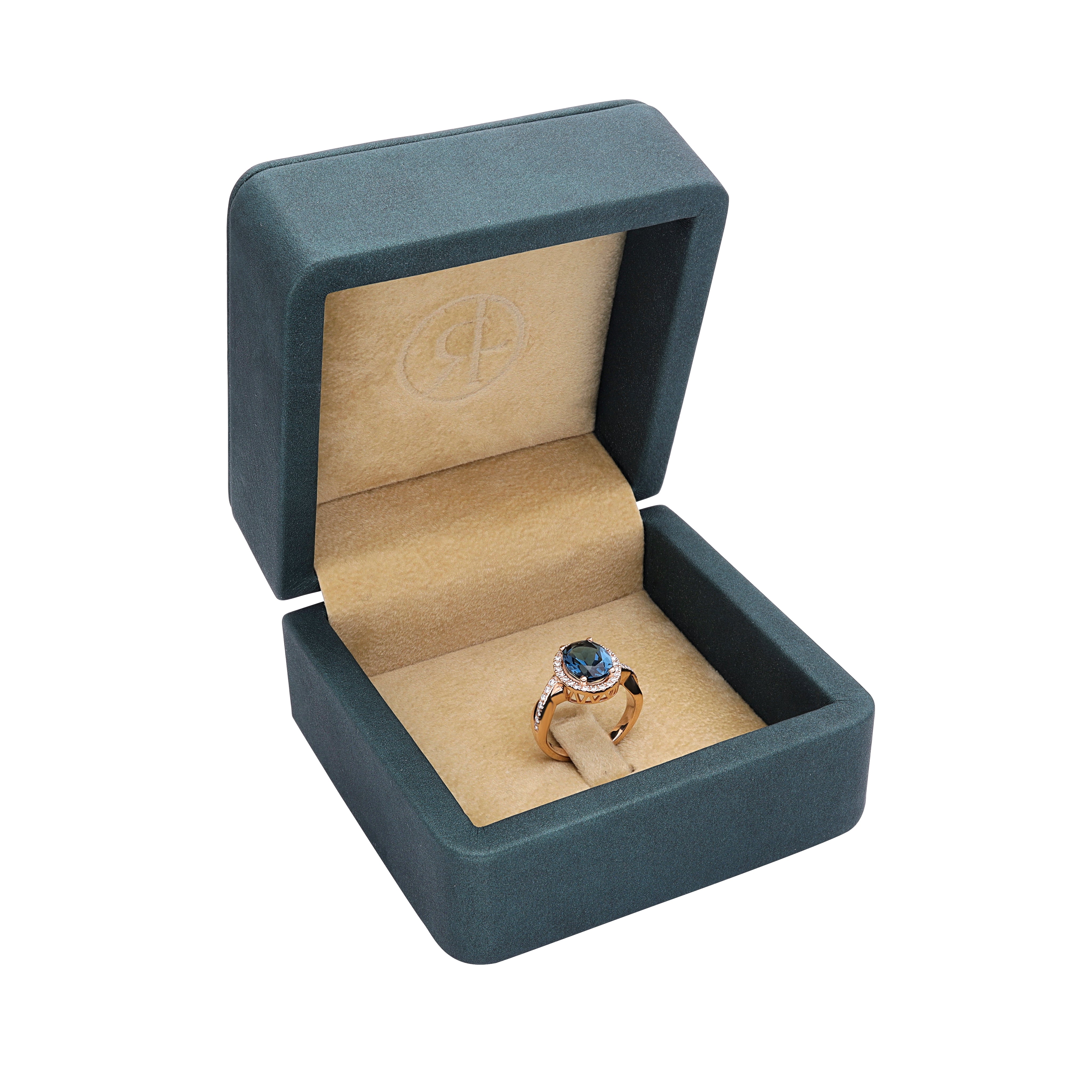 Inel din aur roz 14k cu london blue topaz 3.20ct si diamante naturale 0.28ct