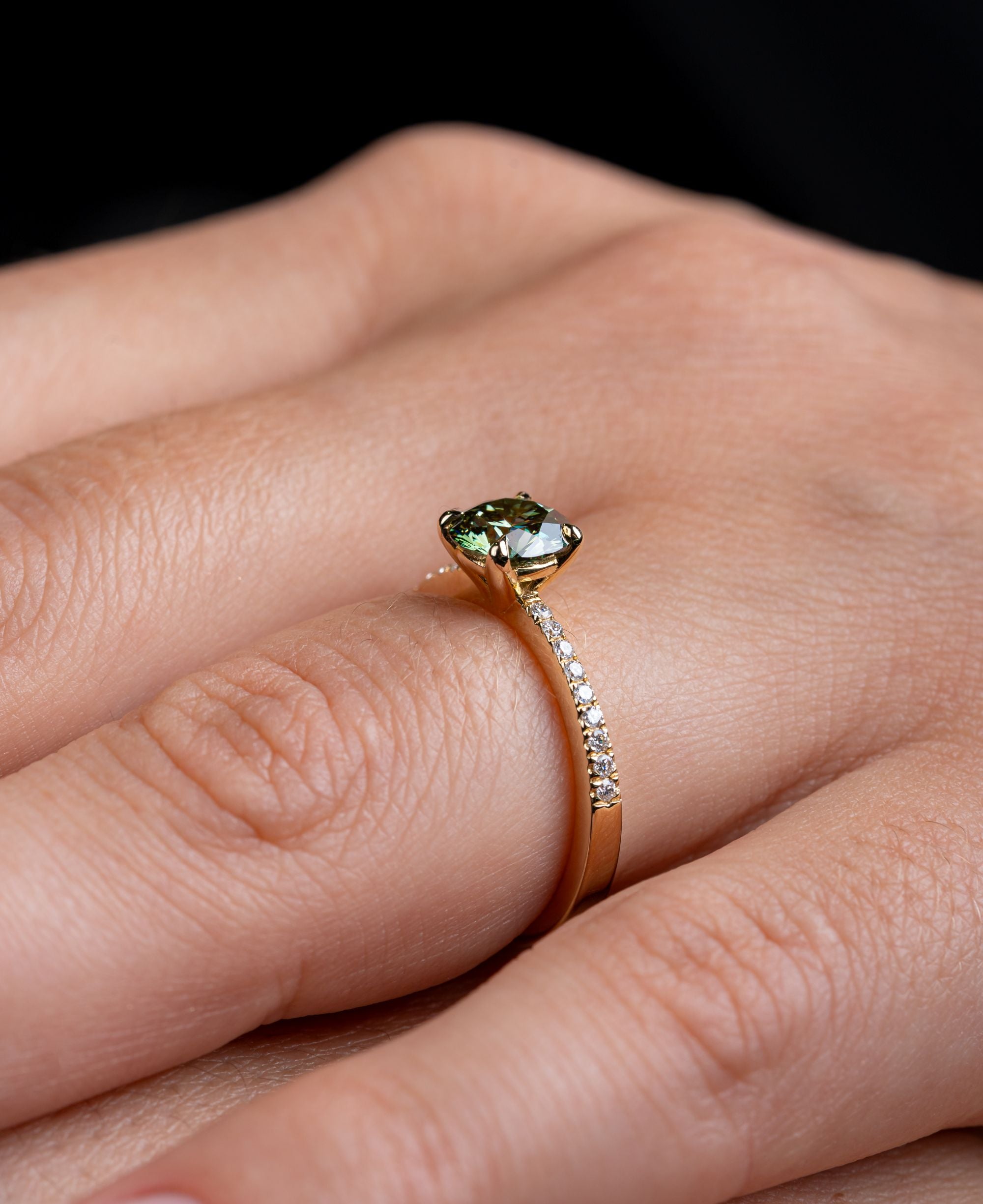 Inel de logodna LRLB025 aur galben 14k cu diamant lab grown verde 1.00ct si 0.13ct