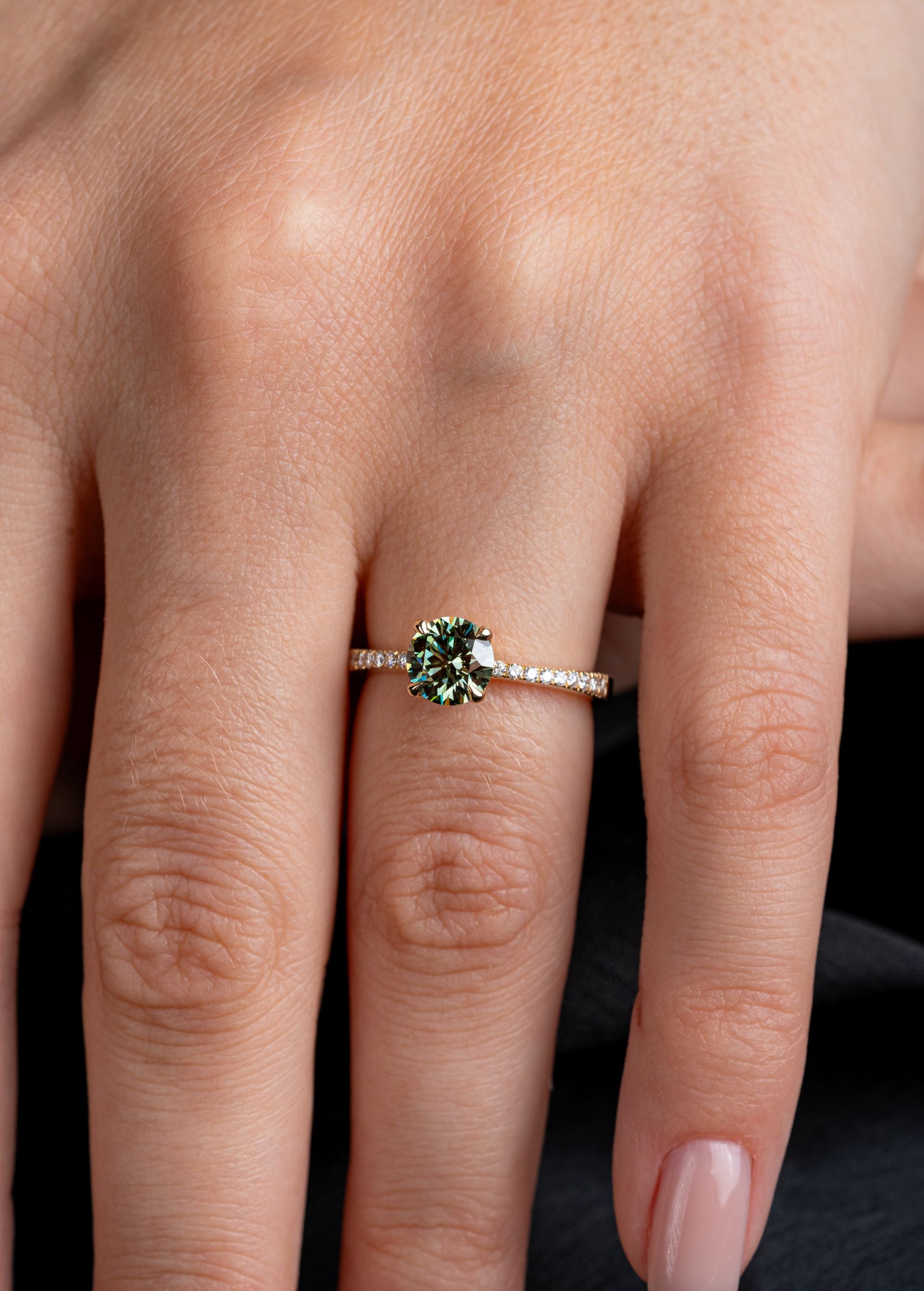 Inel de logodna LRLB025 aur galben 14k cu diamant lab grown verde 1.00ct si 0.13ct