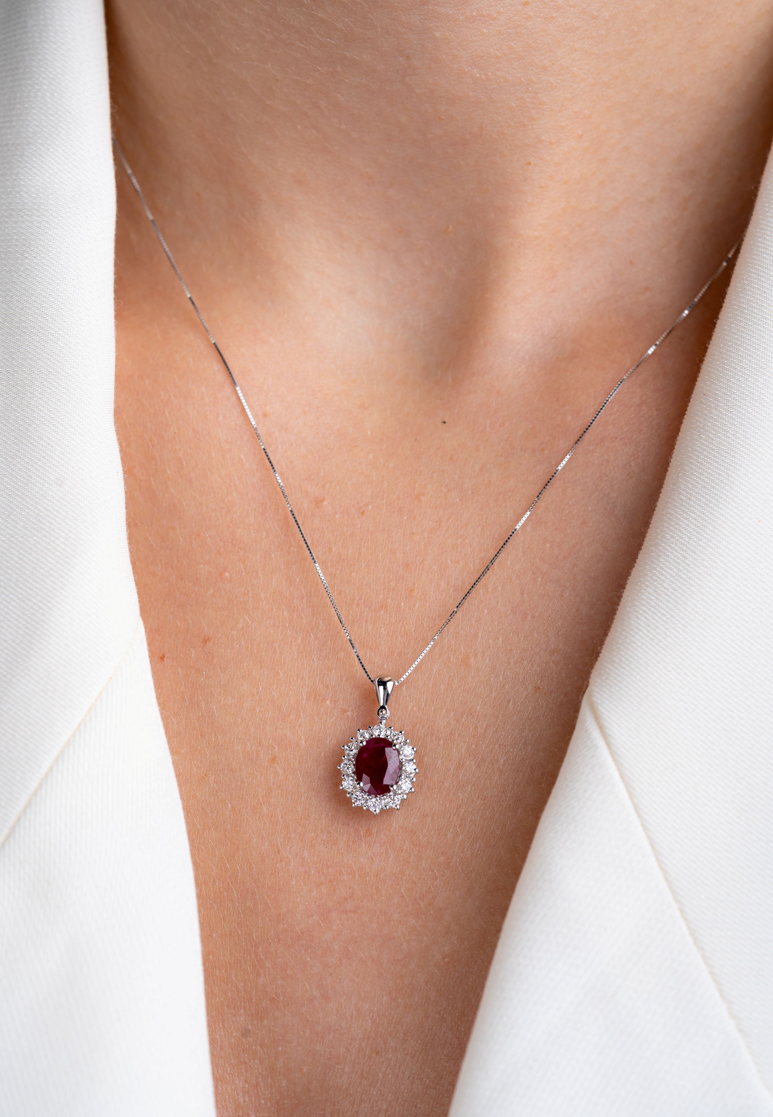 Colier LRSC3002-A din aur alb 14k cu rubin 1.23ct si diamante naturale 0.27ct