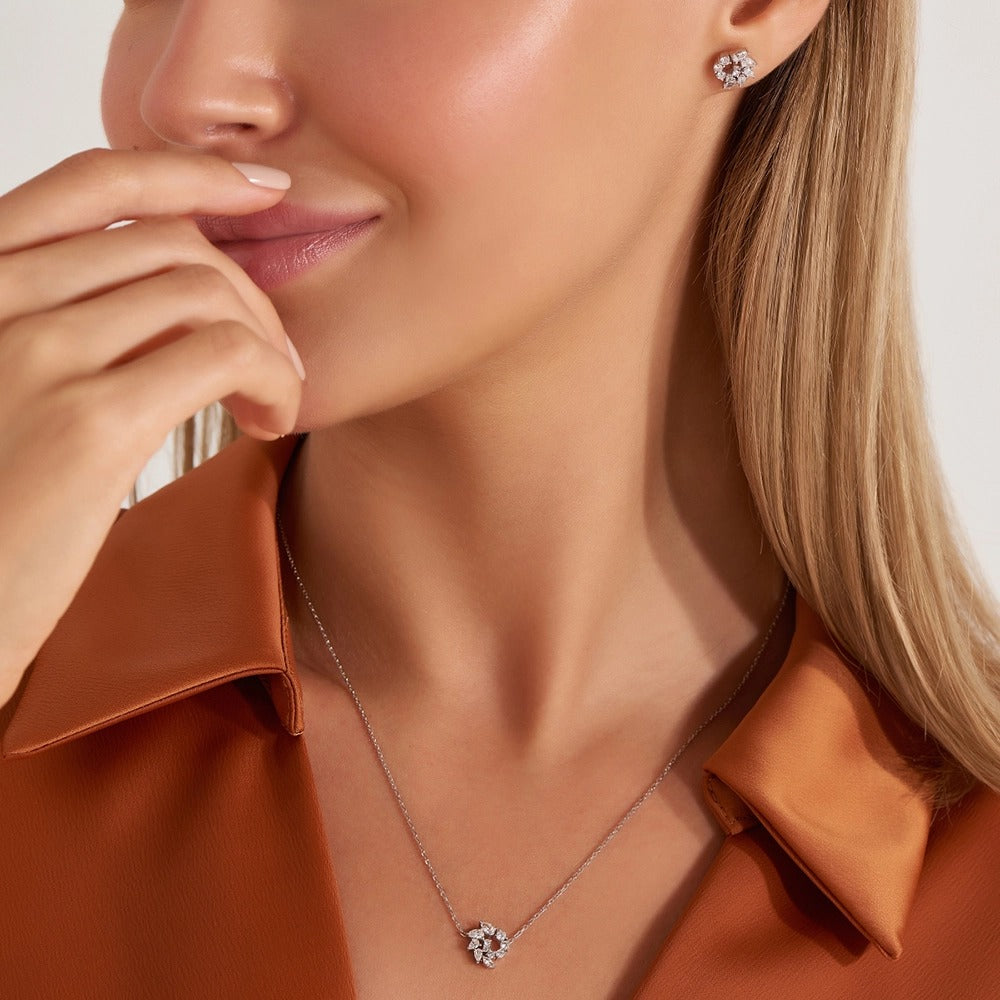 Colier LRSNP103 din aur alb 14k cu diamante - Bijuterii LA ROSA