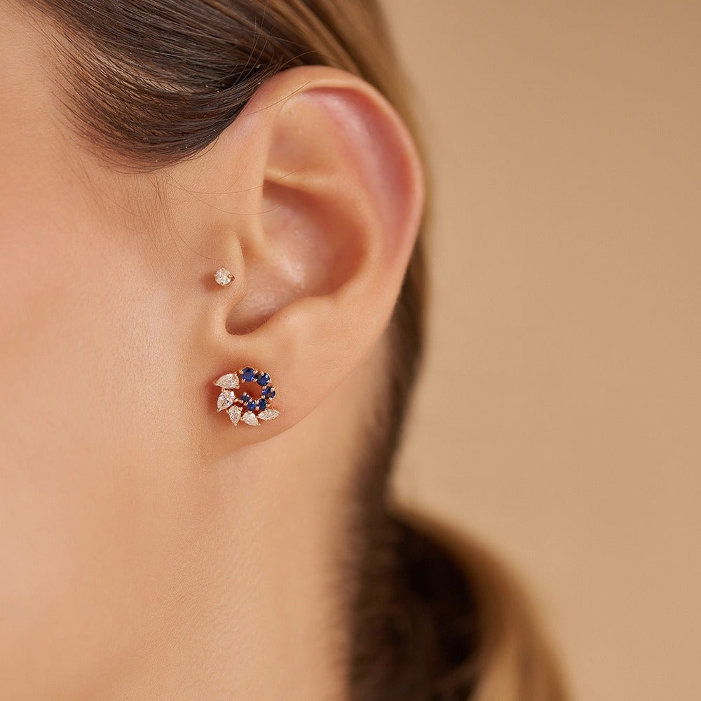 Cercei LRSNE107 din aur roz 14k cu diamante si safir - Bijuterii LA ROSA