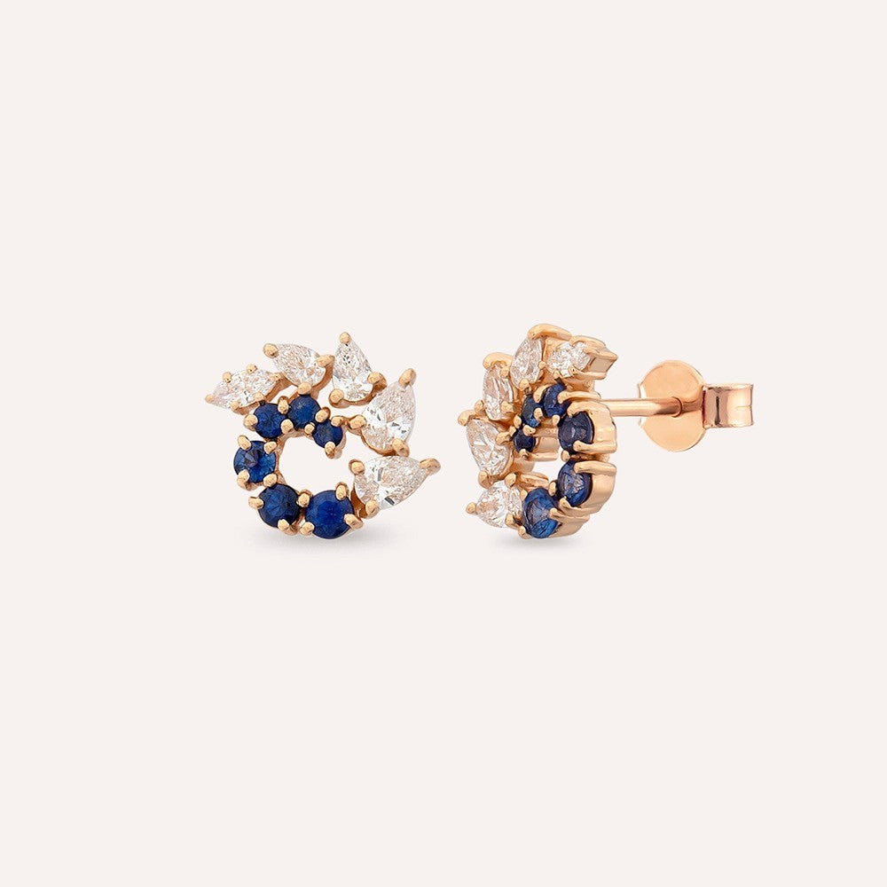 Cercei LRSNE107 din aur roz 14k cu diamante si safir - Bijuterii LA ROSA