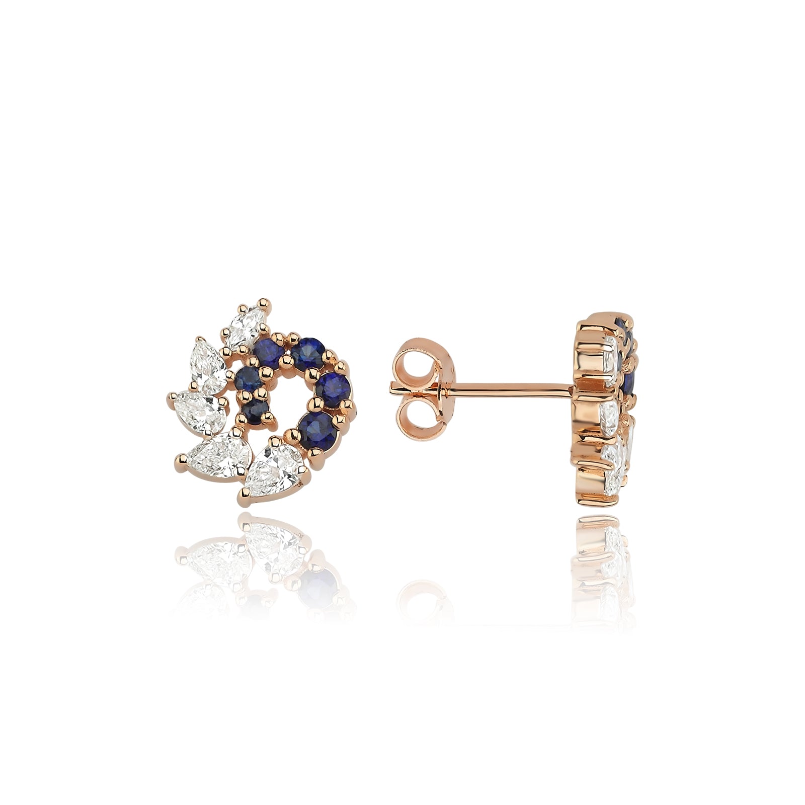 Cercei LRSNE107 din aur roz 14k cu diamante si safir - Bijuterii LA ROSA