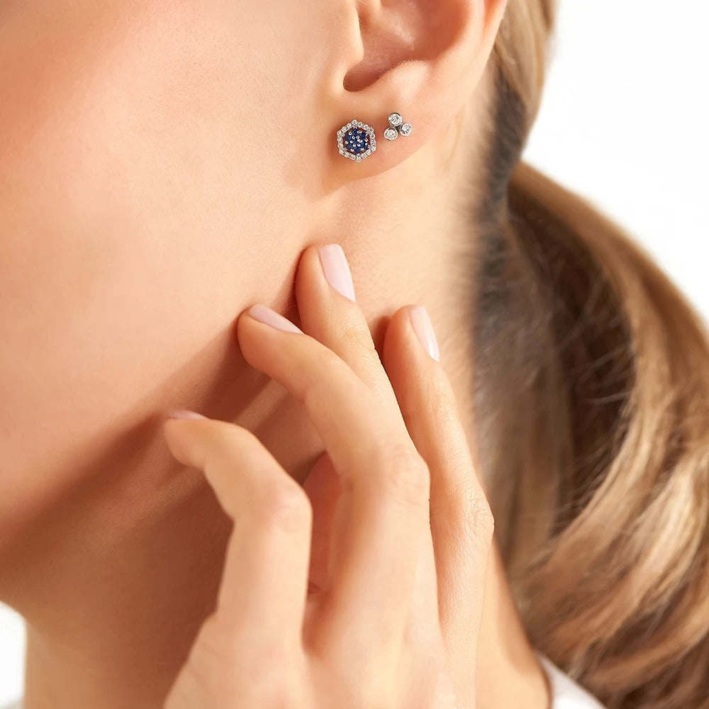 Cercei LRSNE109 din aur alb 14K cu diamante si safir - Bijuterii LA ROSA