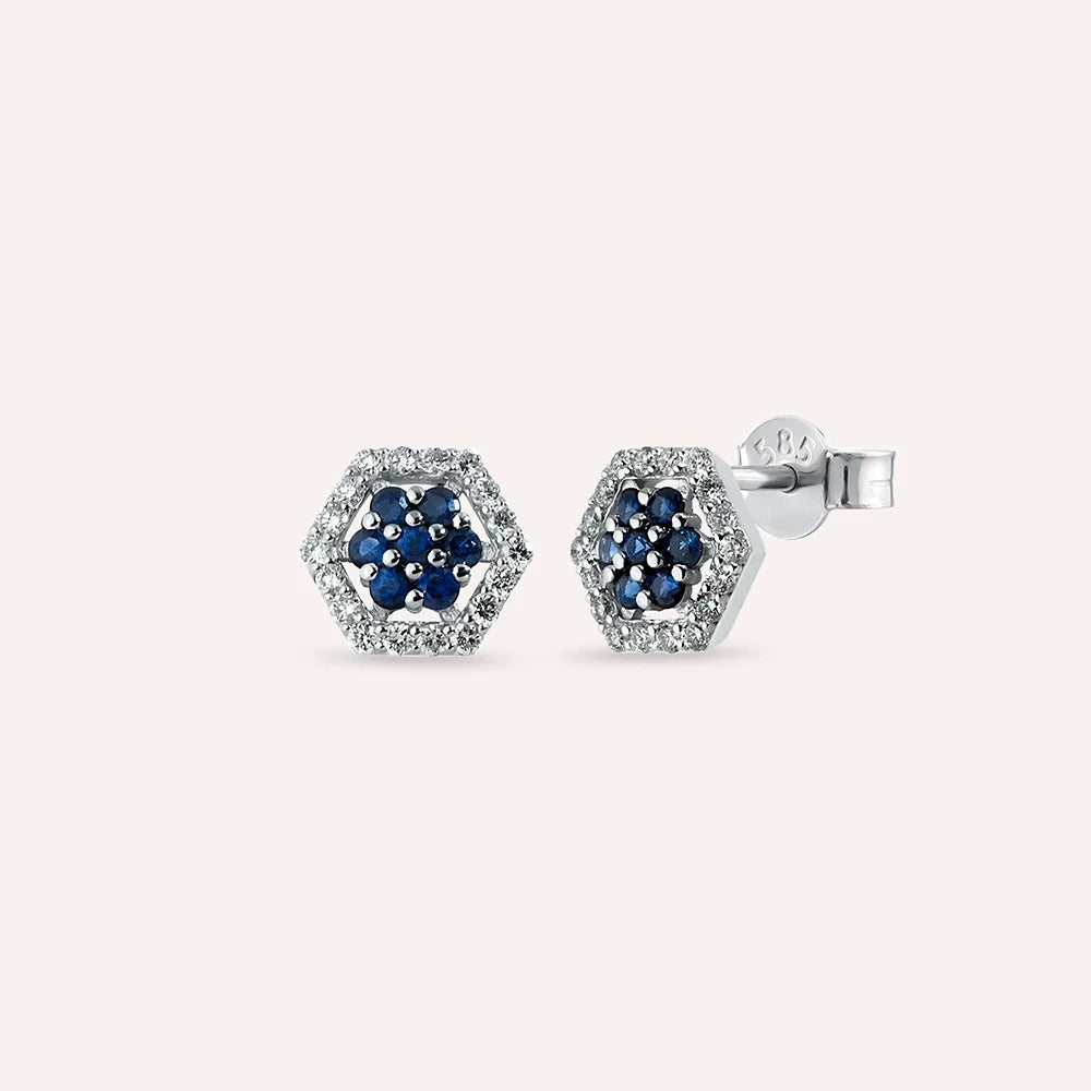 Cercei LRSNE109 din aur alb 14K cu diamante si safir - Bijuterii LA ROSA