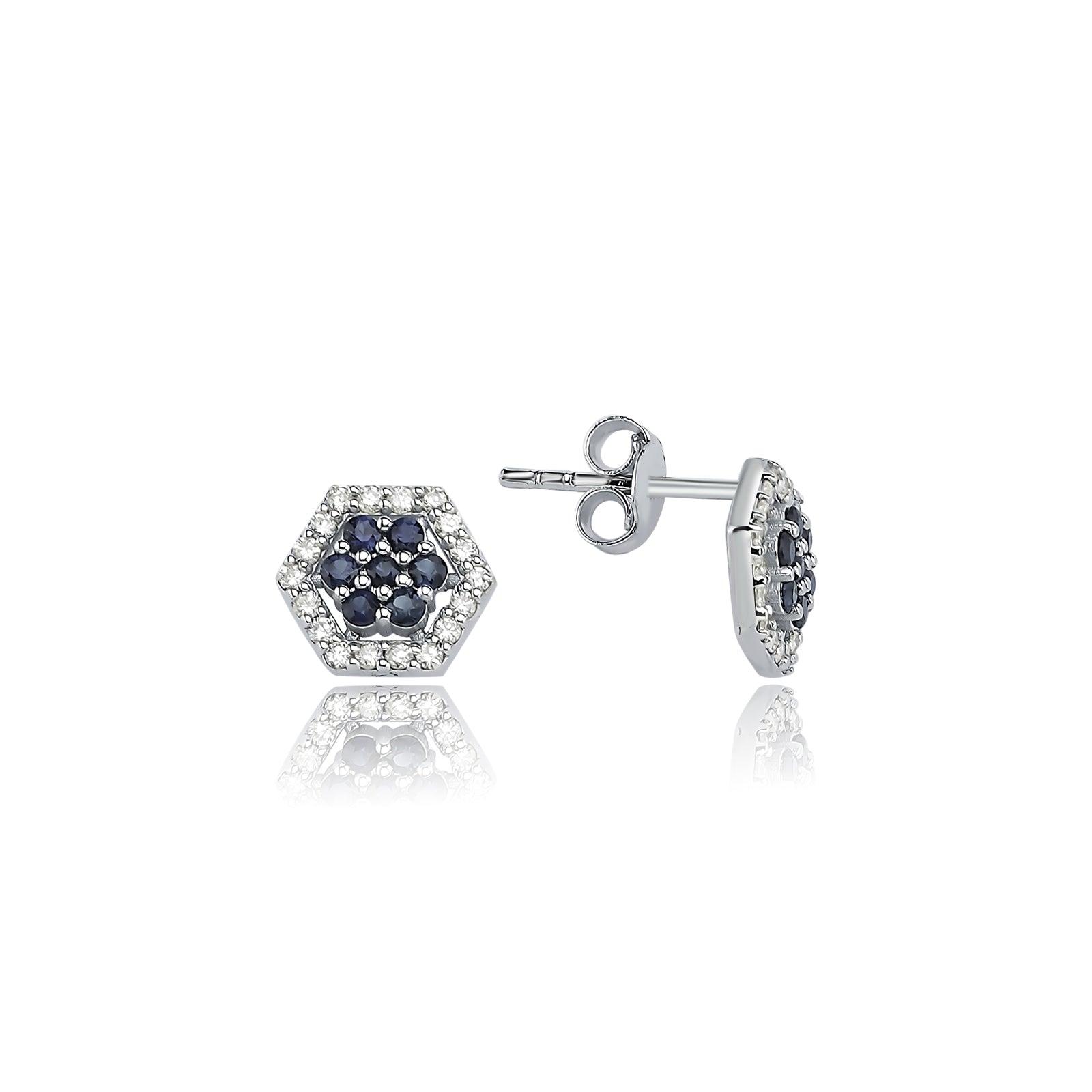Cercei LRSNE109 din aur alb 14K cu diamante si safir - Bijuterii LA ROSA