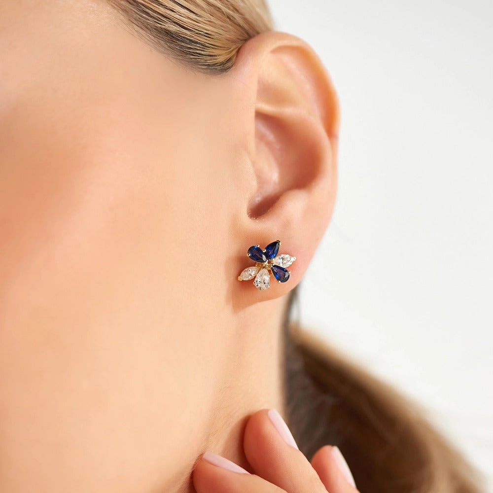 Cercei LRSNE111 din aur galben 14k cu diamante si safir - Bijuterii LA ROSA