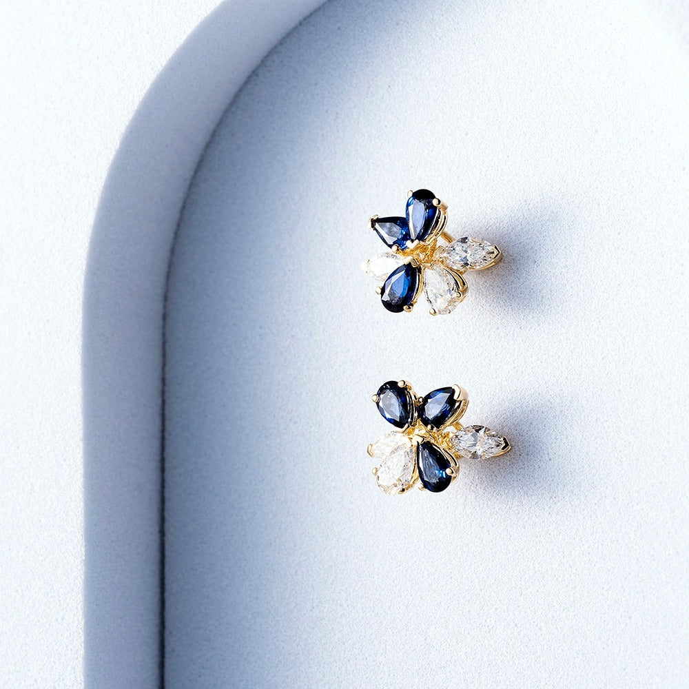 Cercei LRSNE111 din aur galben 14k cu diamante si safir - Bijuterii LA ROSA