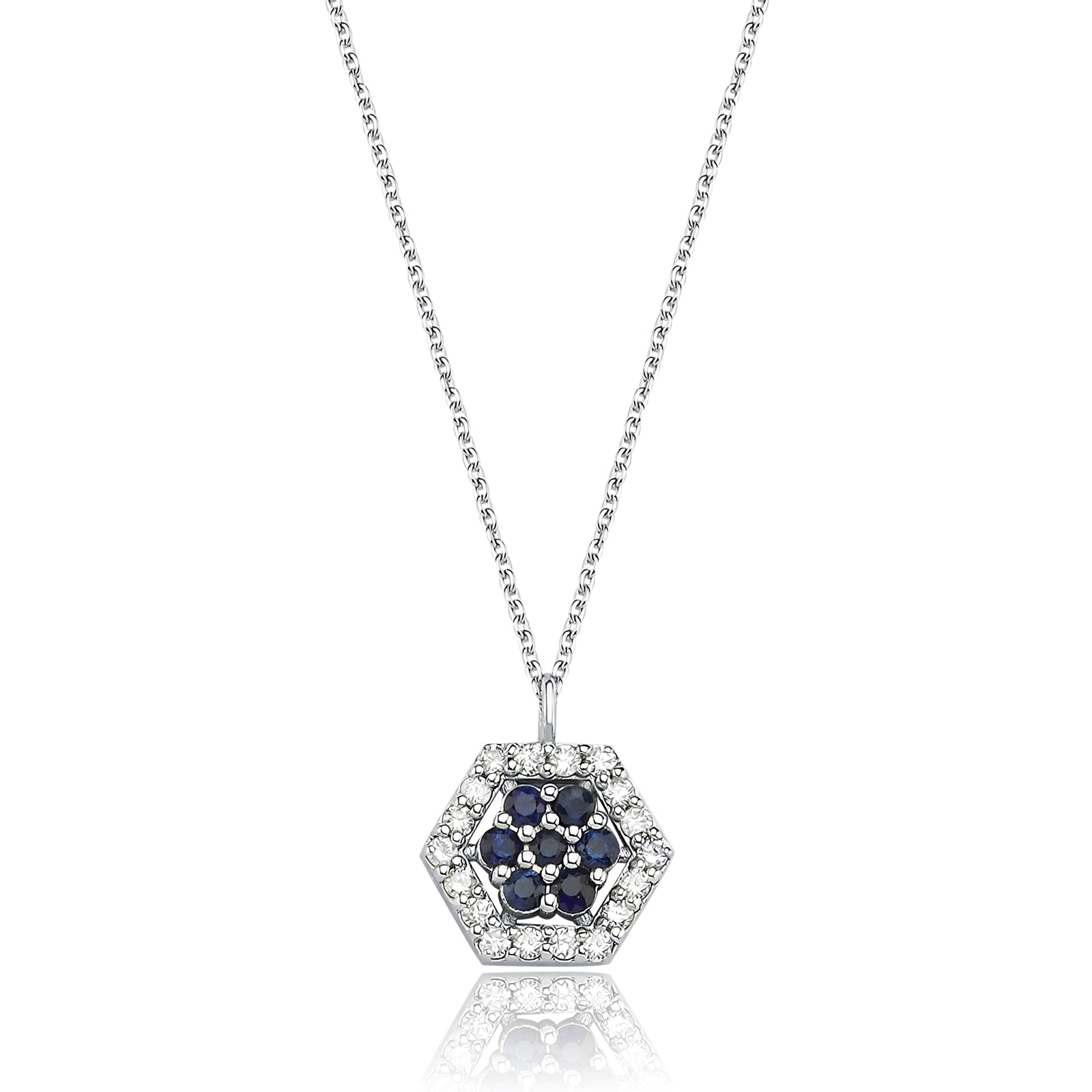 Colier LRSNP110 din aur alb 14K cu diamante si safir - Bijuterii LA ROSA