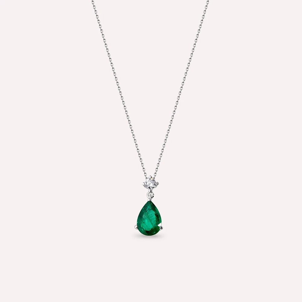 Colier LRSNP113 forma lacrima din aur alb 14k cu diamant si smarald - Bijuterii LA ROSA