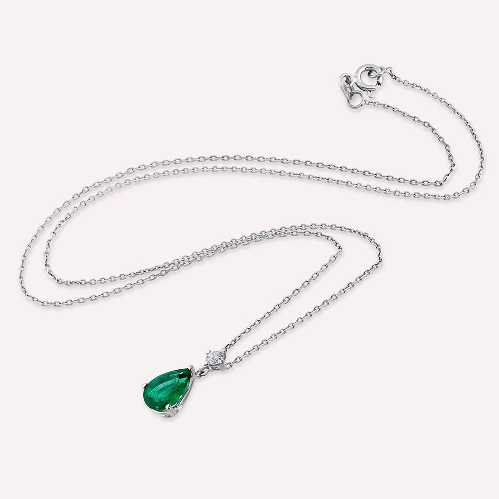 Colier LRSNE114 forma lacrima din aur alb 14k cu diamant si smarald - Bijuterii LA ROSA