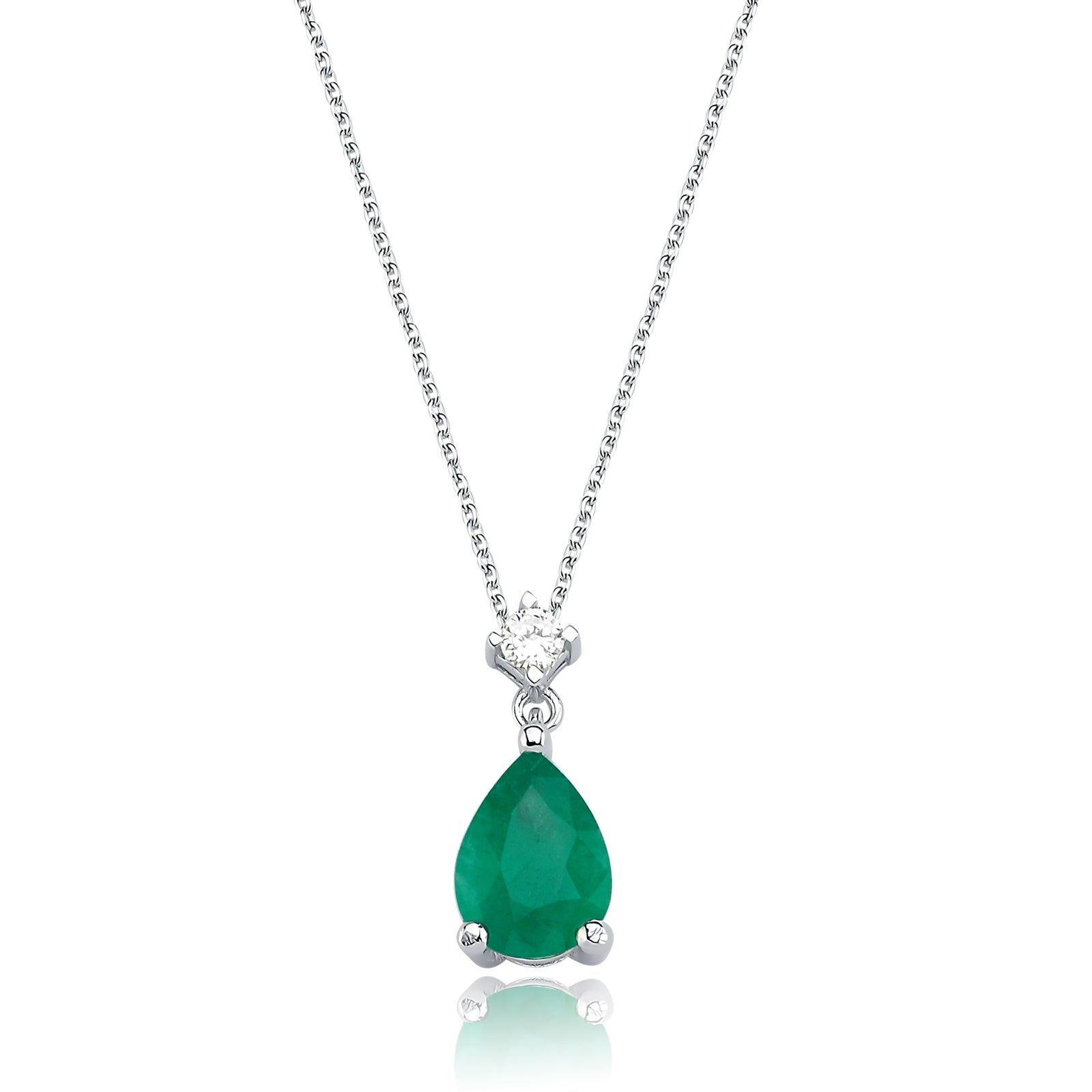 Colier LRSNP113 forma lacrima din aur alb 14k cu diamant si smarald - Bijuterii LA ROSA