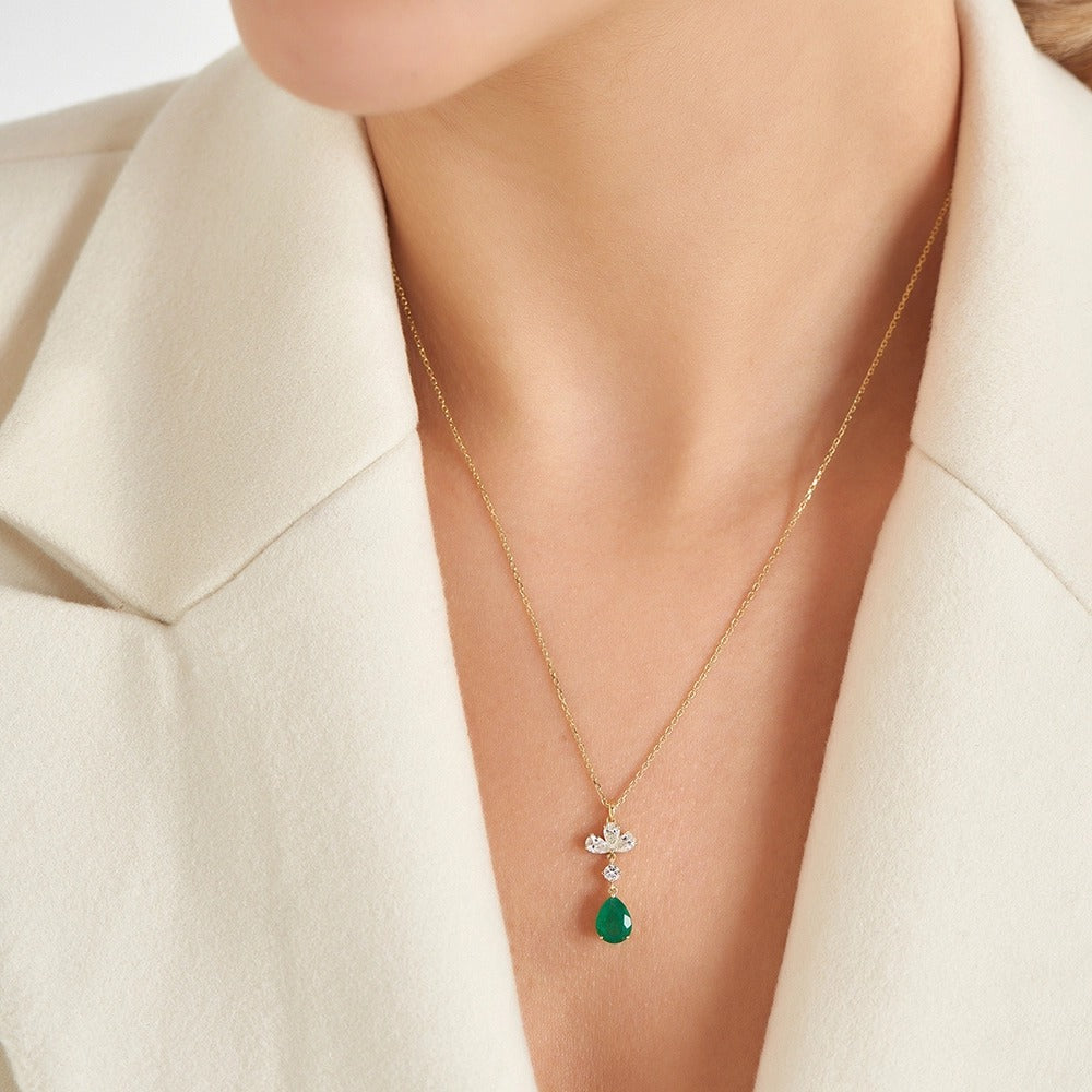 Colier LRSNP117 din aur galben 18k cu diamante si smarald - Bijuterii LA ROSA