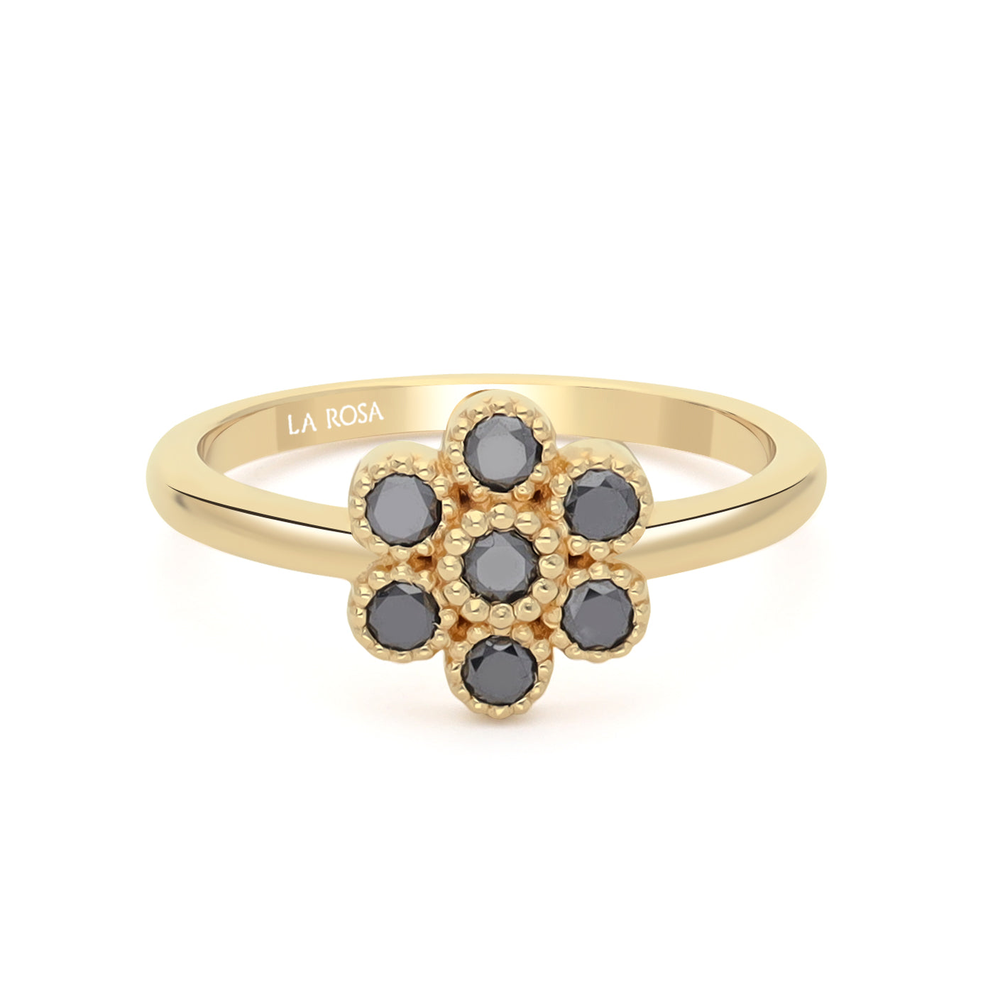 Inel din aur galben 14k cu diamante naturale negre 0.42ct