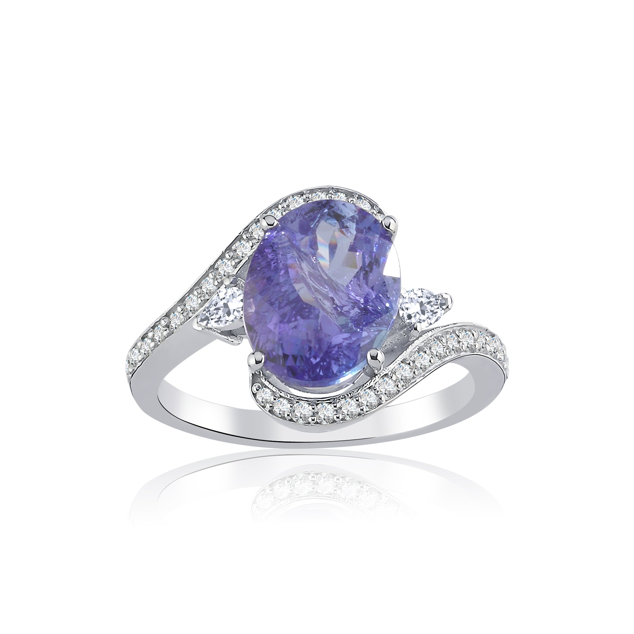 Inel LRSR500 aur alb 18k cu tanzanit 3.21ct si diamante naturale 0.34ct