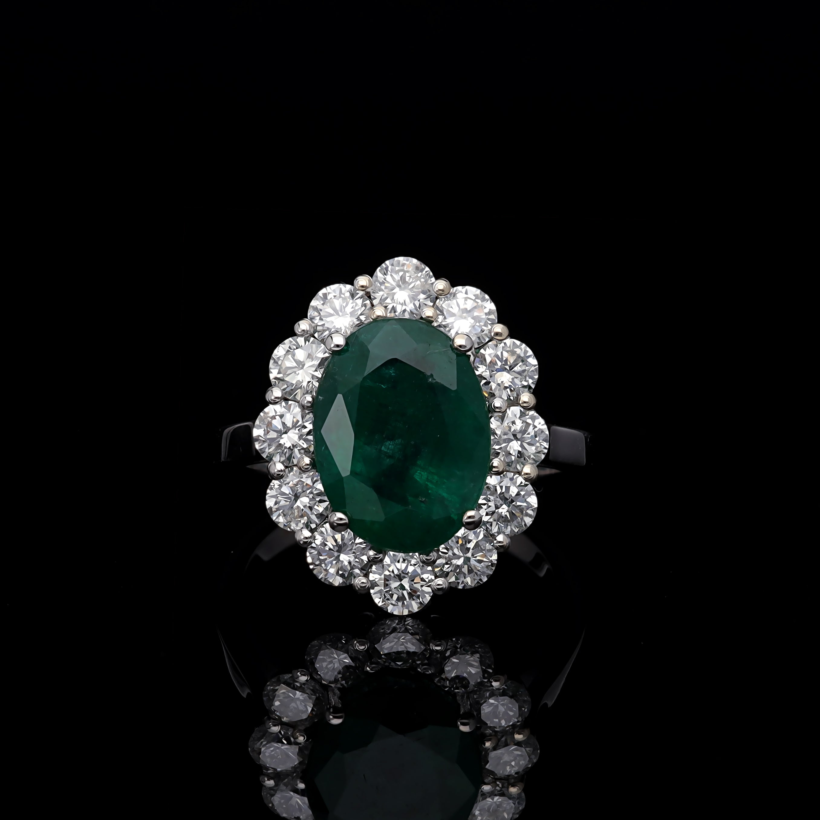 Inel LRSR507 aur alb 18k cu smarald 4.12ct si diamante naturale 1.71ct