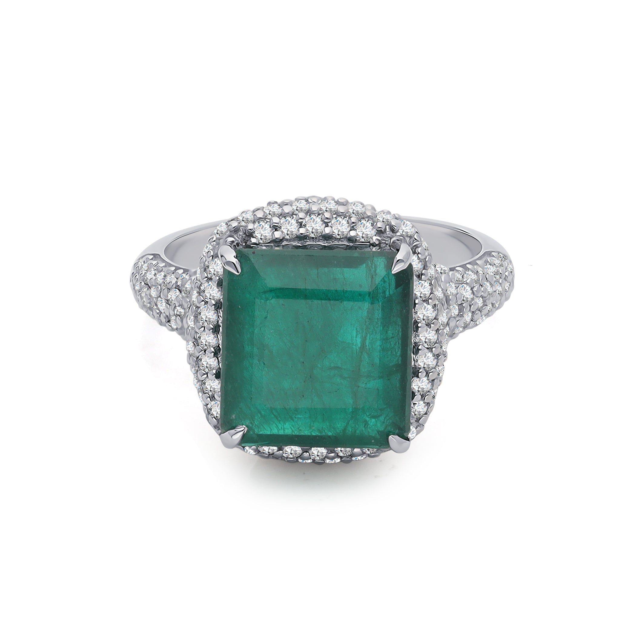 Inel LRSR508 aur alb 18k cu smarald 5.62ct si diamante naturale 1.11ct