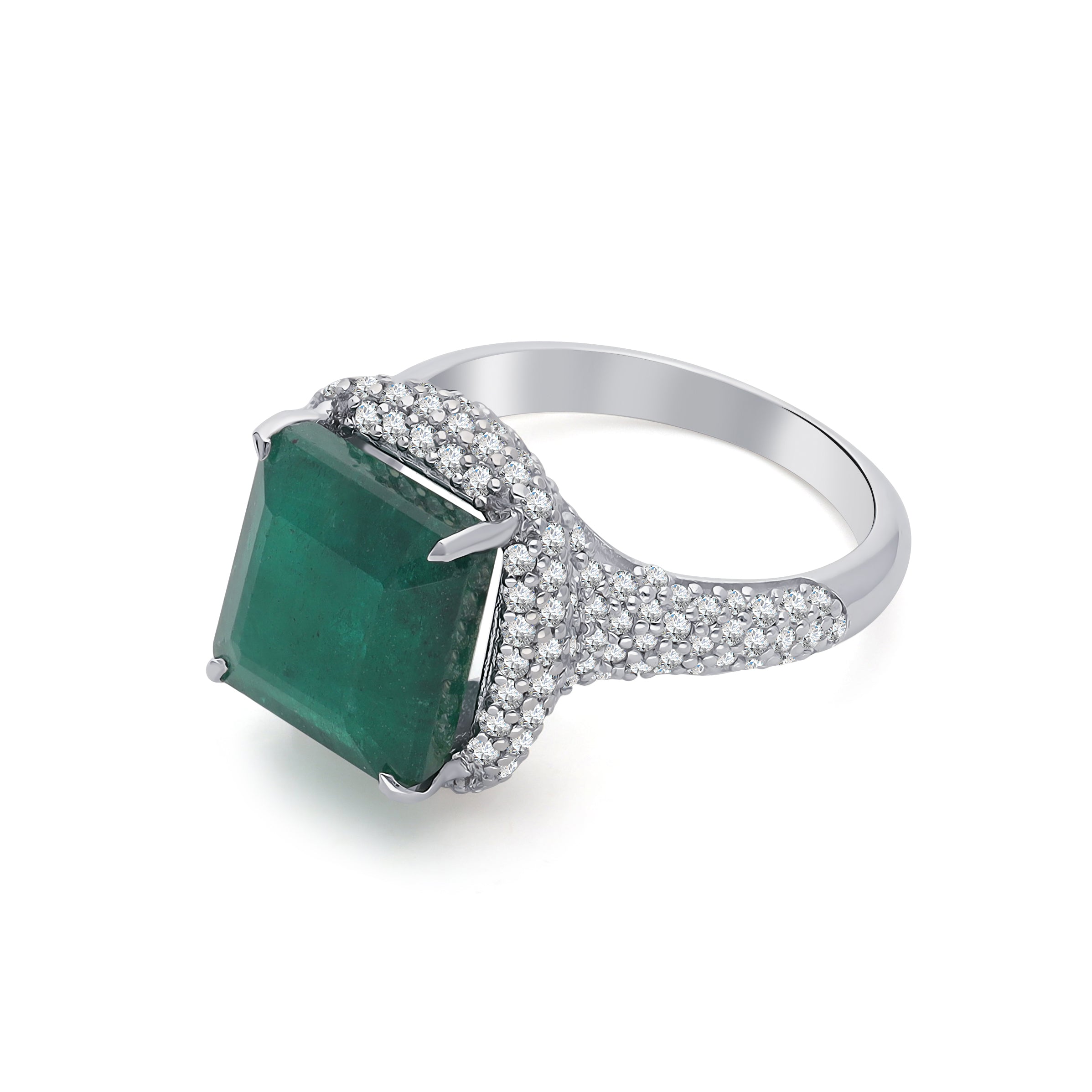 Inel LRSR508 aur alb 18k cu smarald 5.62ct si diamante naturale 1.11ct