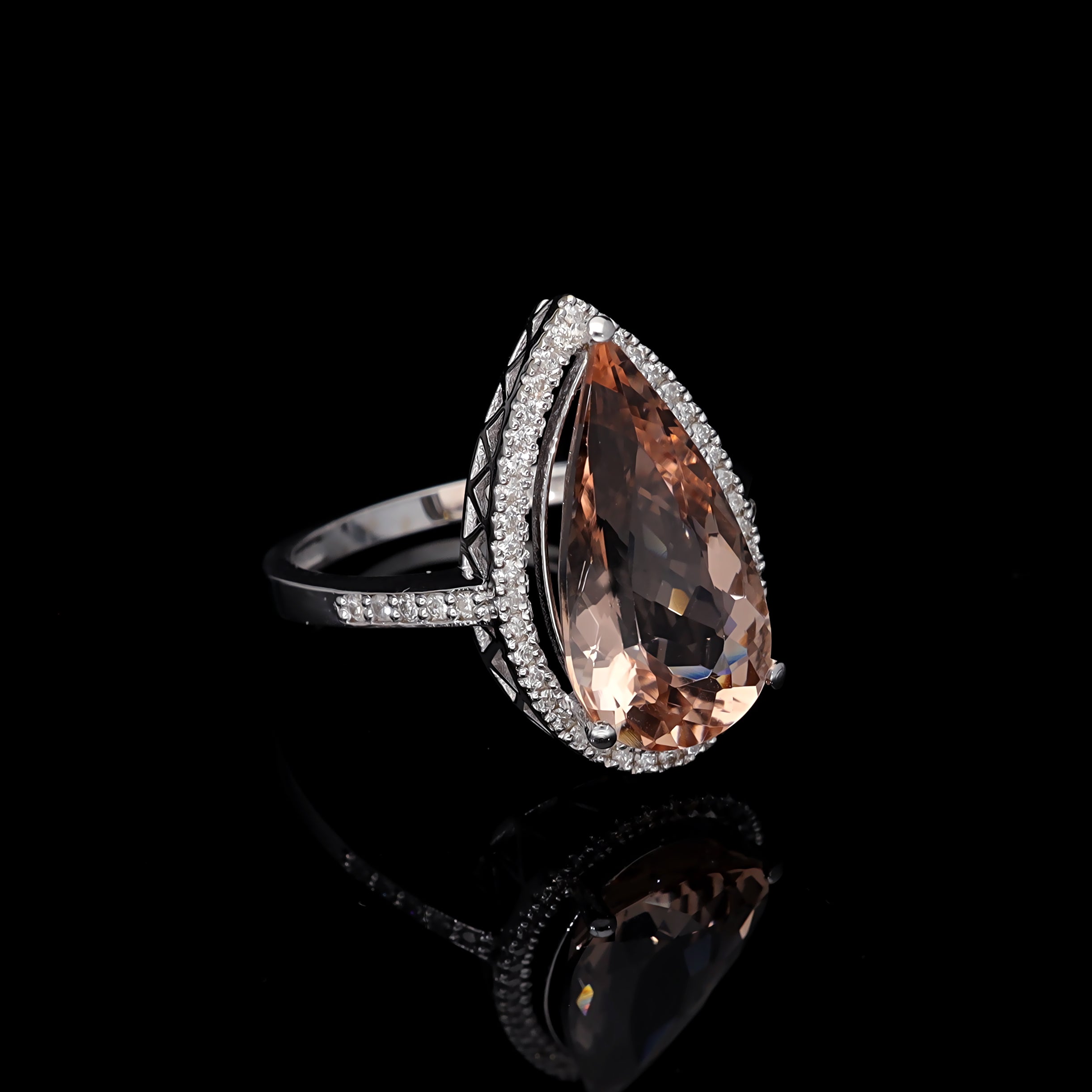 Inel LRSR518 aur alb 18k cu morganit 4.40ct si diamante naturale 0.20ct