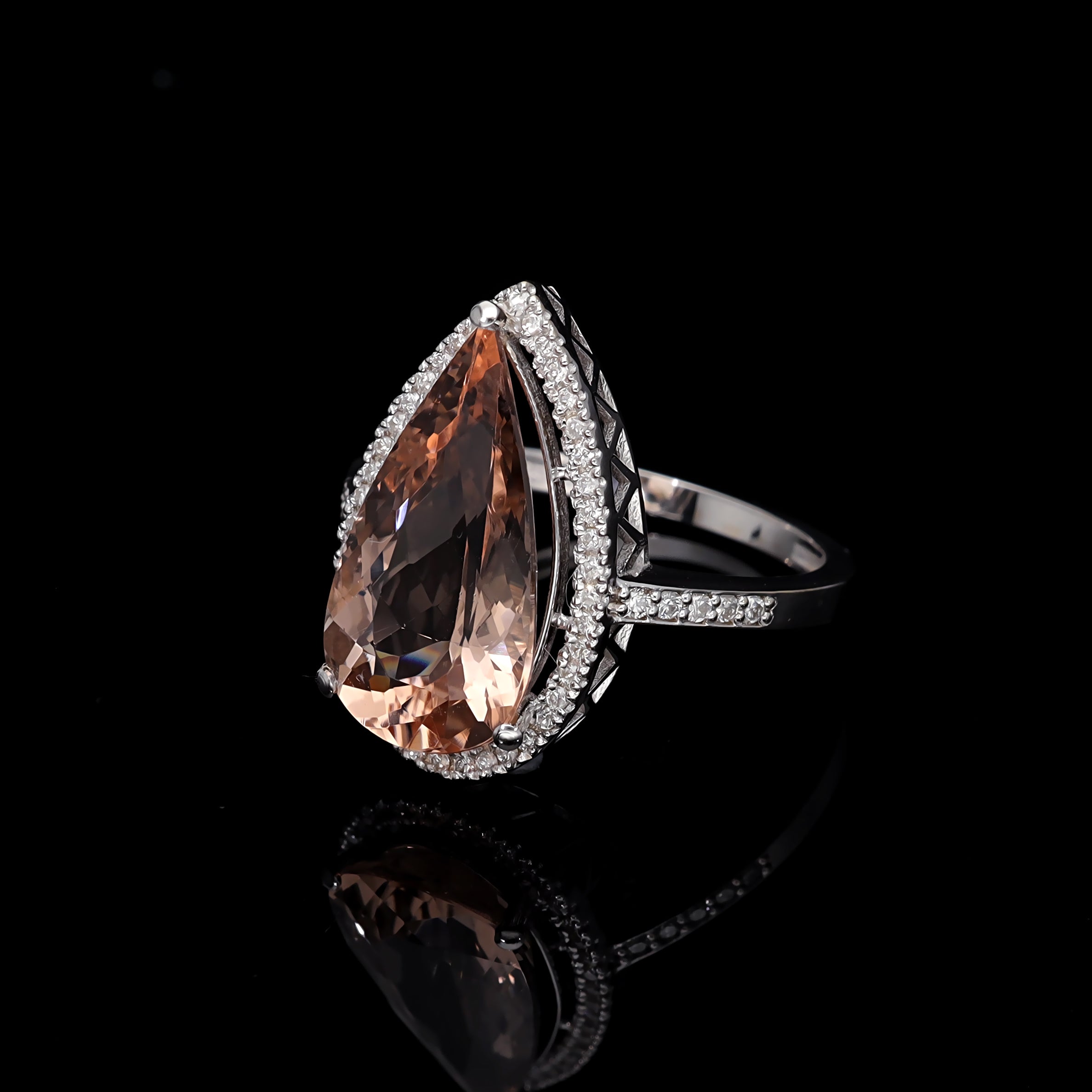 Inel LRSR518 aur alb 18k cu morganit 4.40ct si diamante naturale 0.20ct