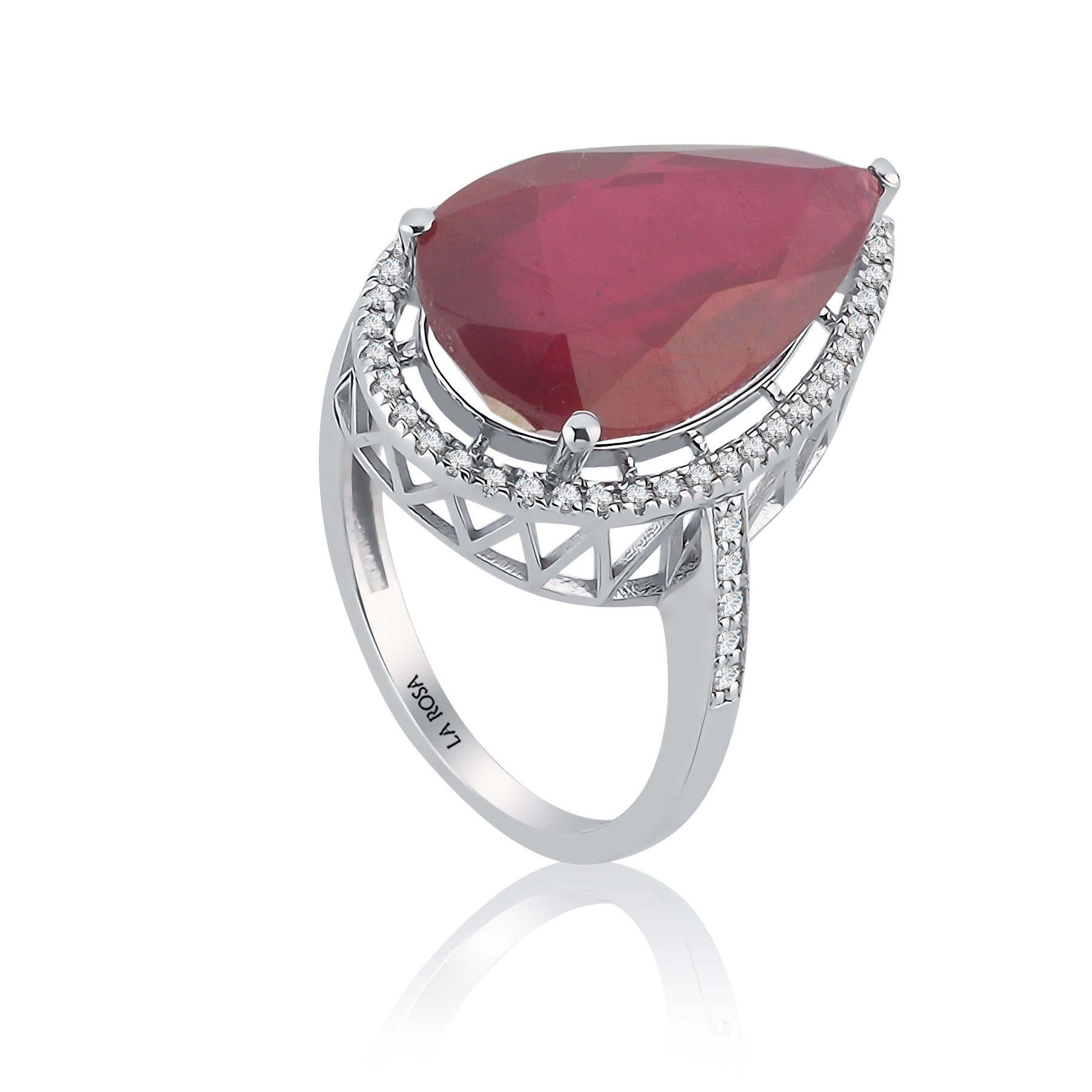 Inel LRSR518 aur alb 18k cu rubin 11.16ct si diamante naturale 0.22ct