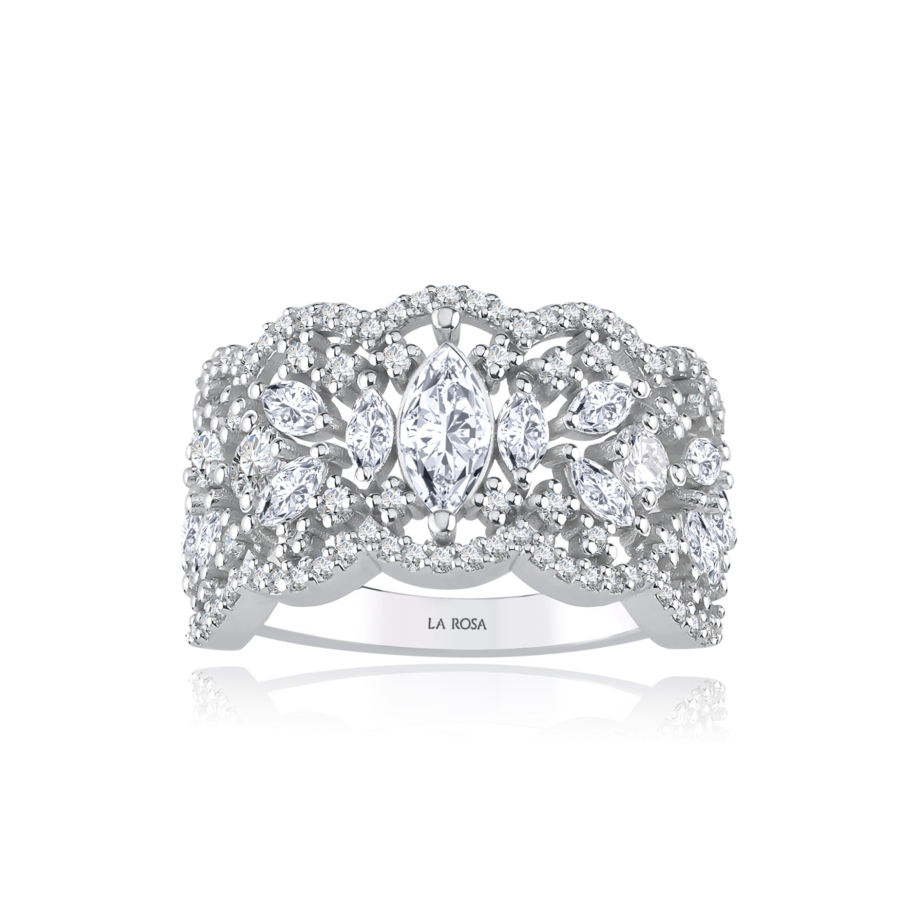 Inel LRSR524 aur alb 18k cu diamant natural marquise 0.60ct si diamante naturale marquise si rotunde