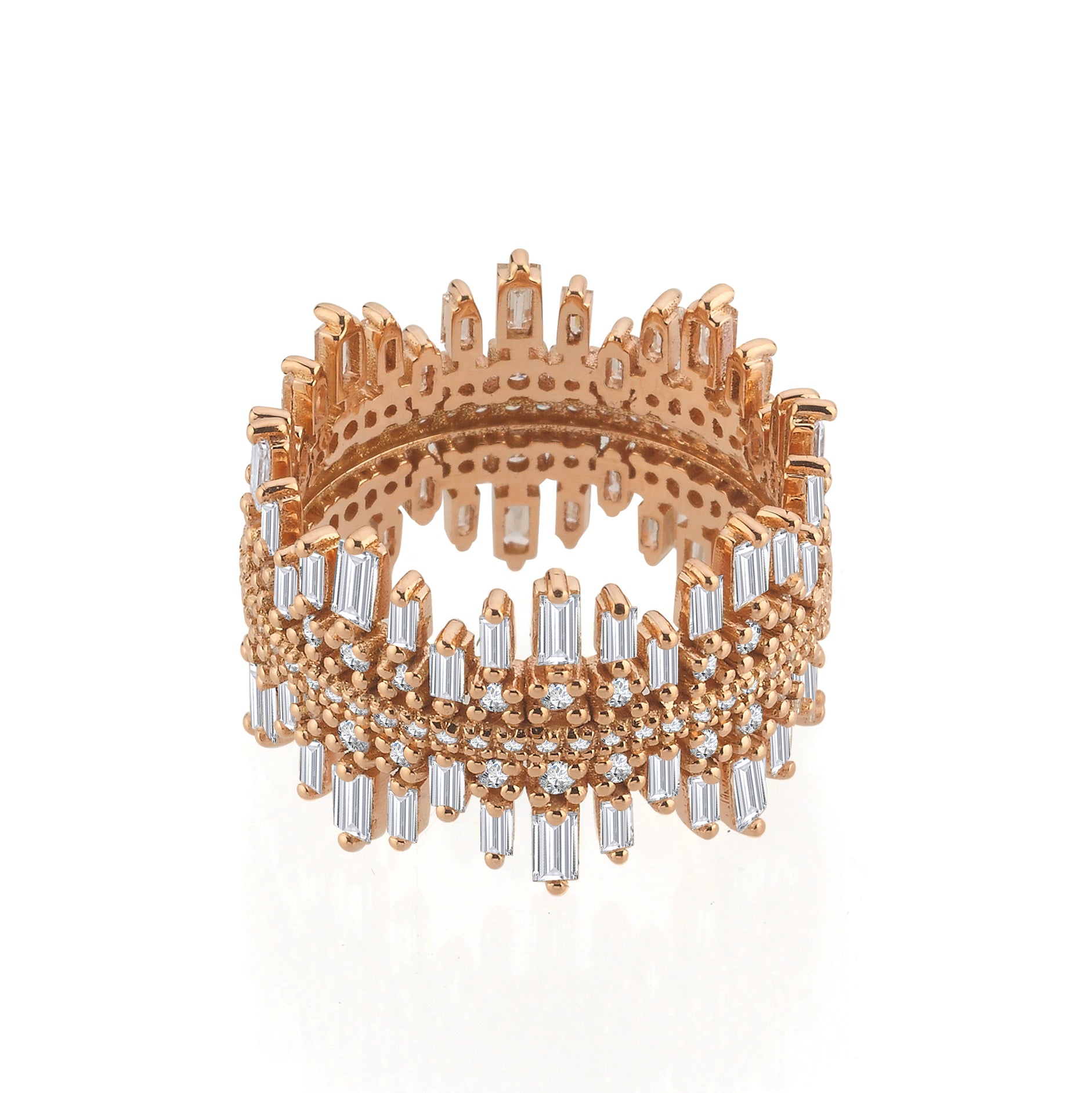 Inel LRSR526 aur roz 18k cu diamante naturale baguette 1.60ct si rotunde 0.60ct