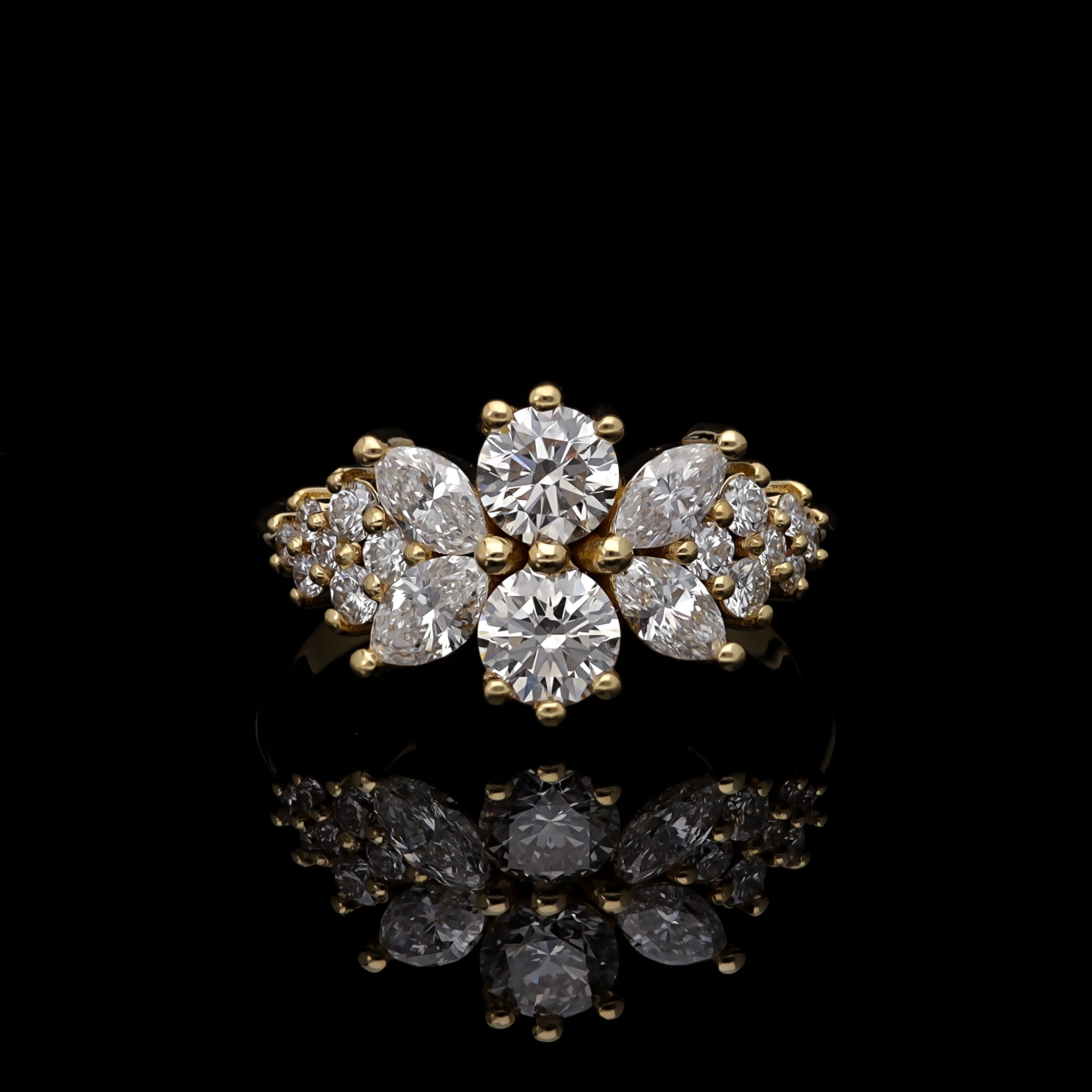 Inel LRSR528 aur galben 18k cu diamante naturale rotunde 0.94ct si marquise 0.58ct