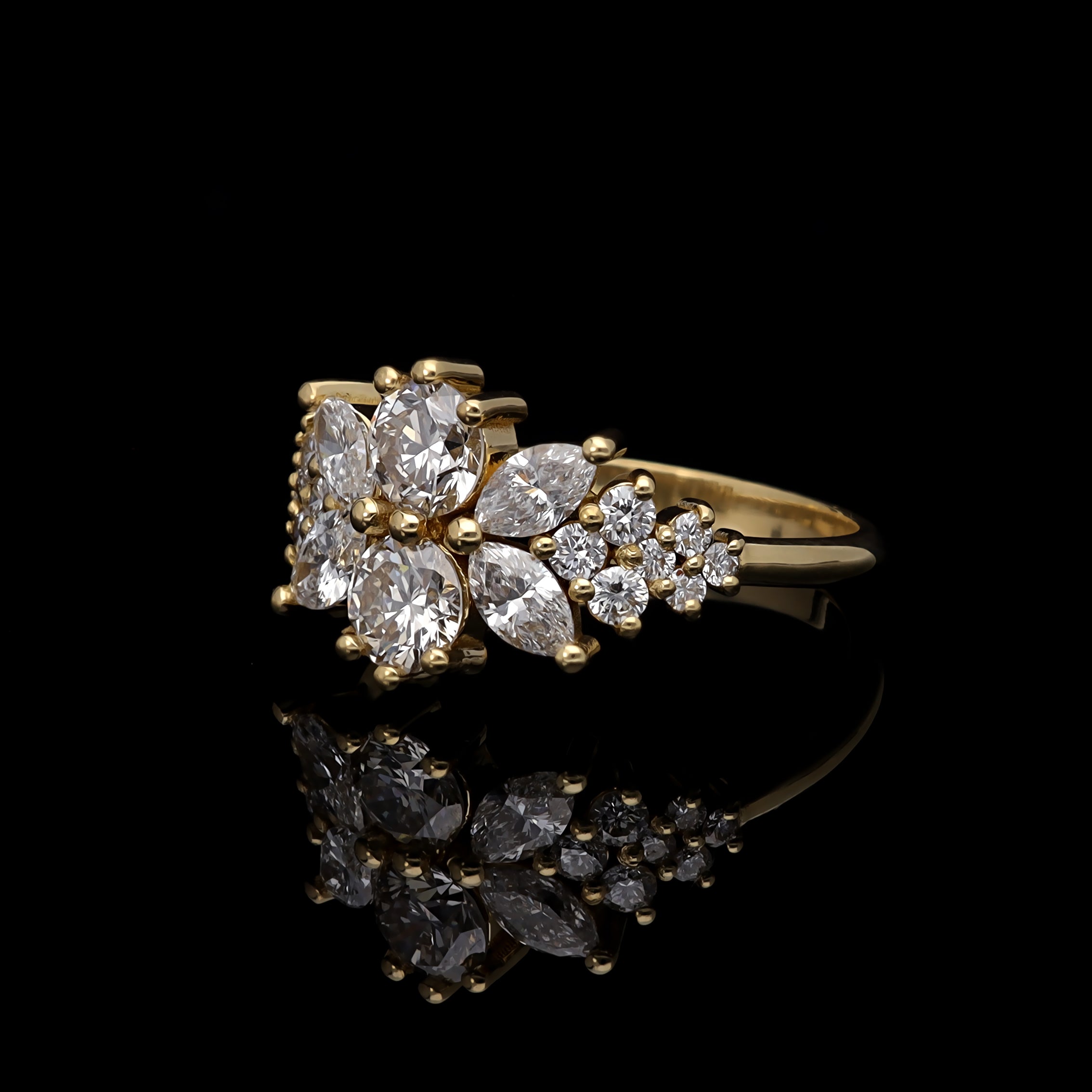 Inel LRSR528 aur galben 18k cu diamante naturale rotunde 0.94ct si marquise 0.58ct