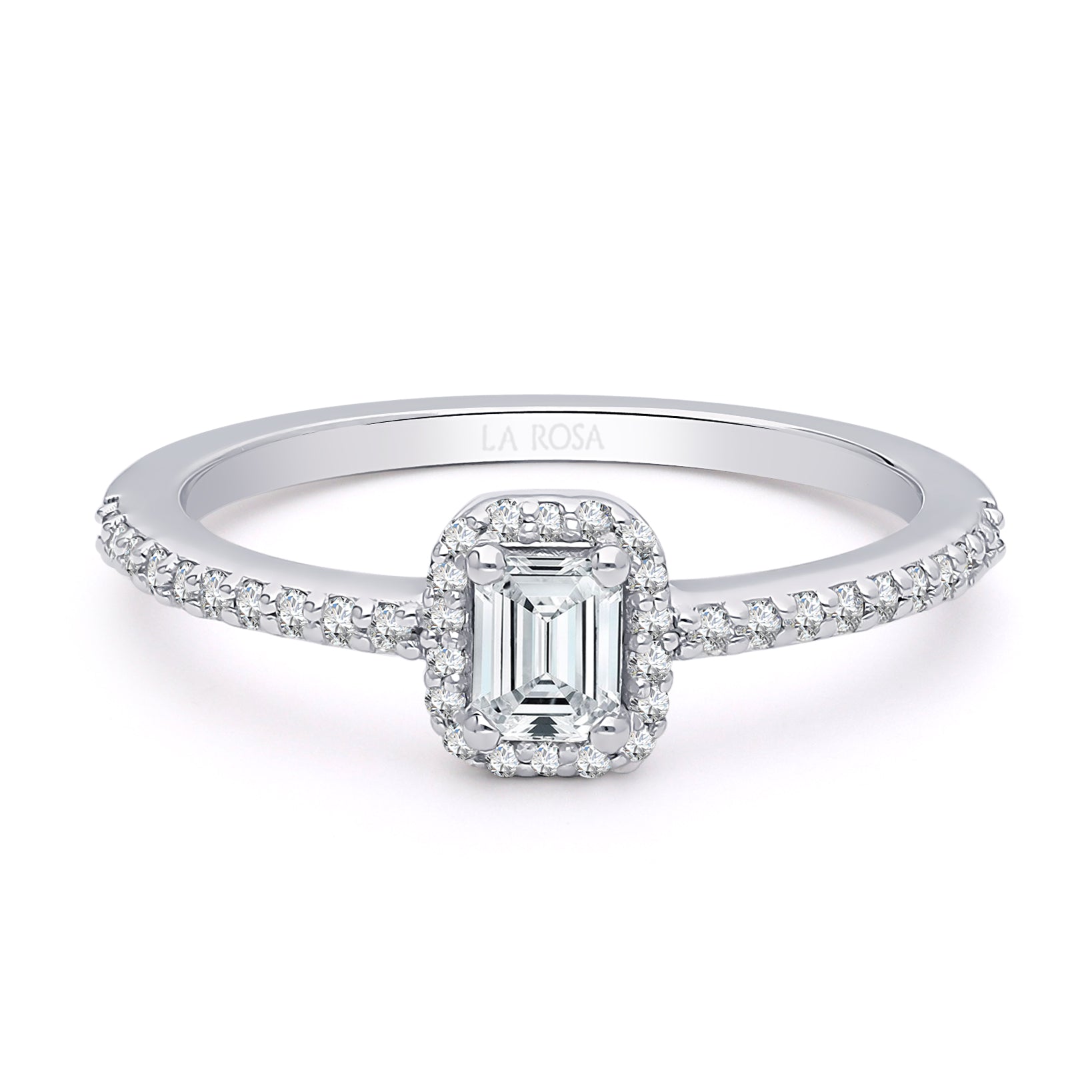Inel de Logodna LRY009 din aur alb 18k cu Diamant Emerald Cut - Bijuterii LA ROSA