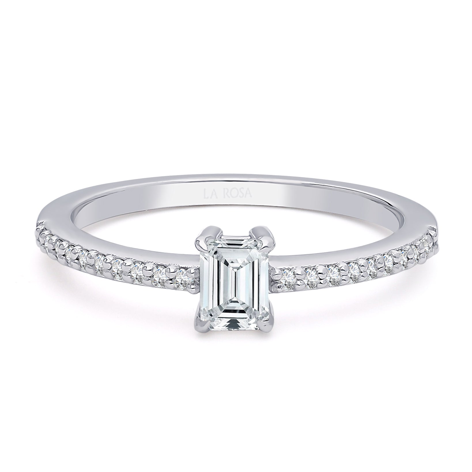 Inel de Logodna LRY010 din aur alb 18k cu Diamant  Emerald Cut - Bijuterii LA ROSA