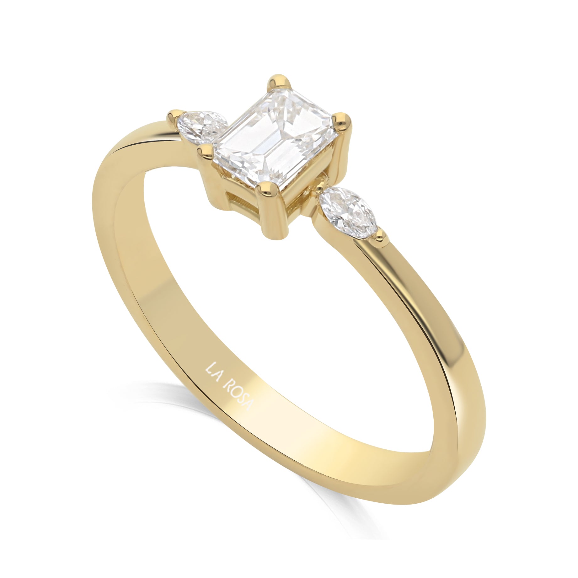 Inel de Logodna LRY011 din aur galben 18k cu diamant emerald cut - Bijuterii LA ROSA