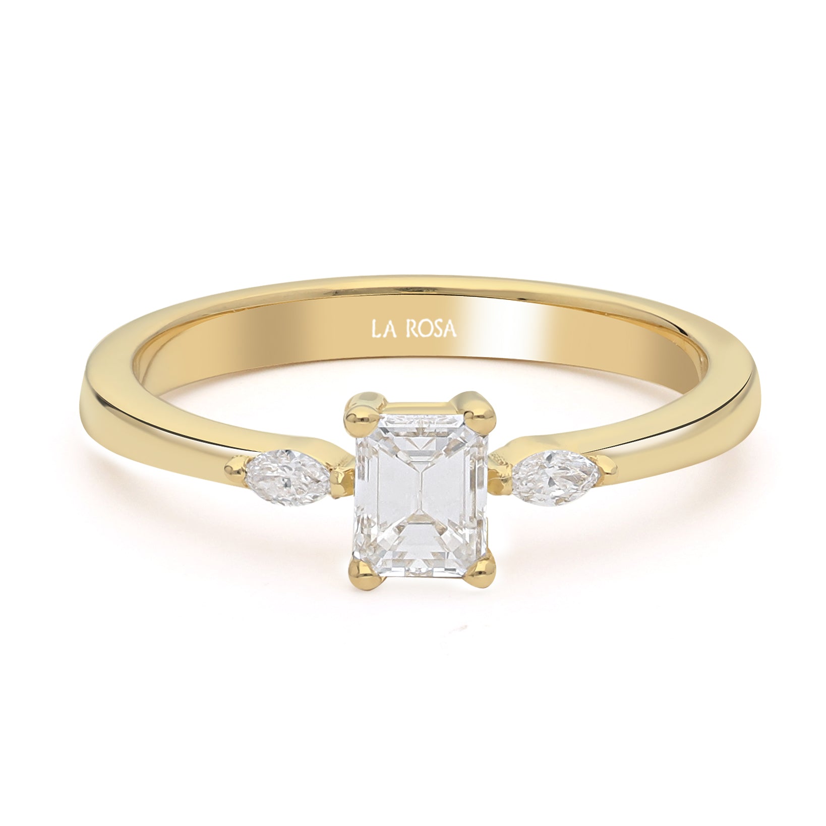 Inel de Logodna LRY011 din aur galben 18k cu diamant emerald cut - Bijuterii LA ROSA