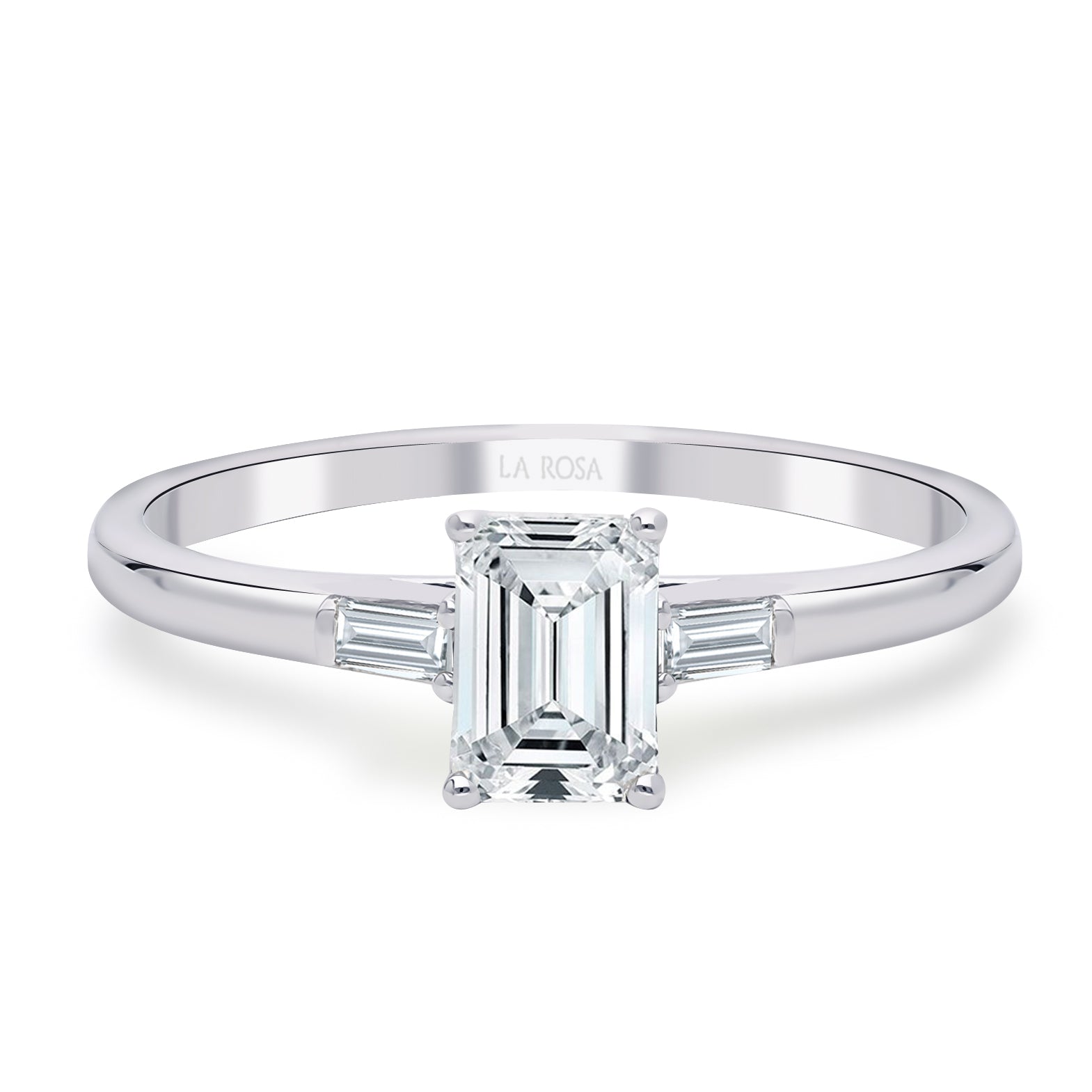 INEL DE LOGODNA LRY613 DIN AUR ALB 18K CU DIAMANT EMERALD CUT - Bijuterii LA ROSA