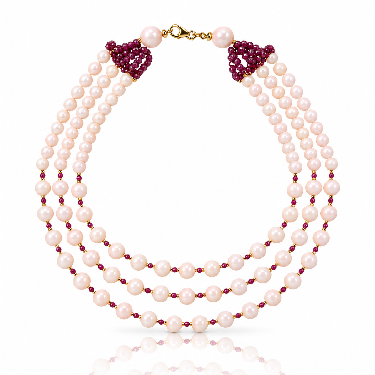 Colier Bagliori aur galben 18k, coral roz, rubine si hematite