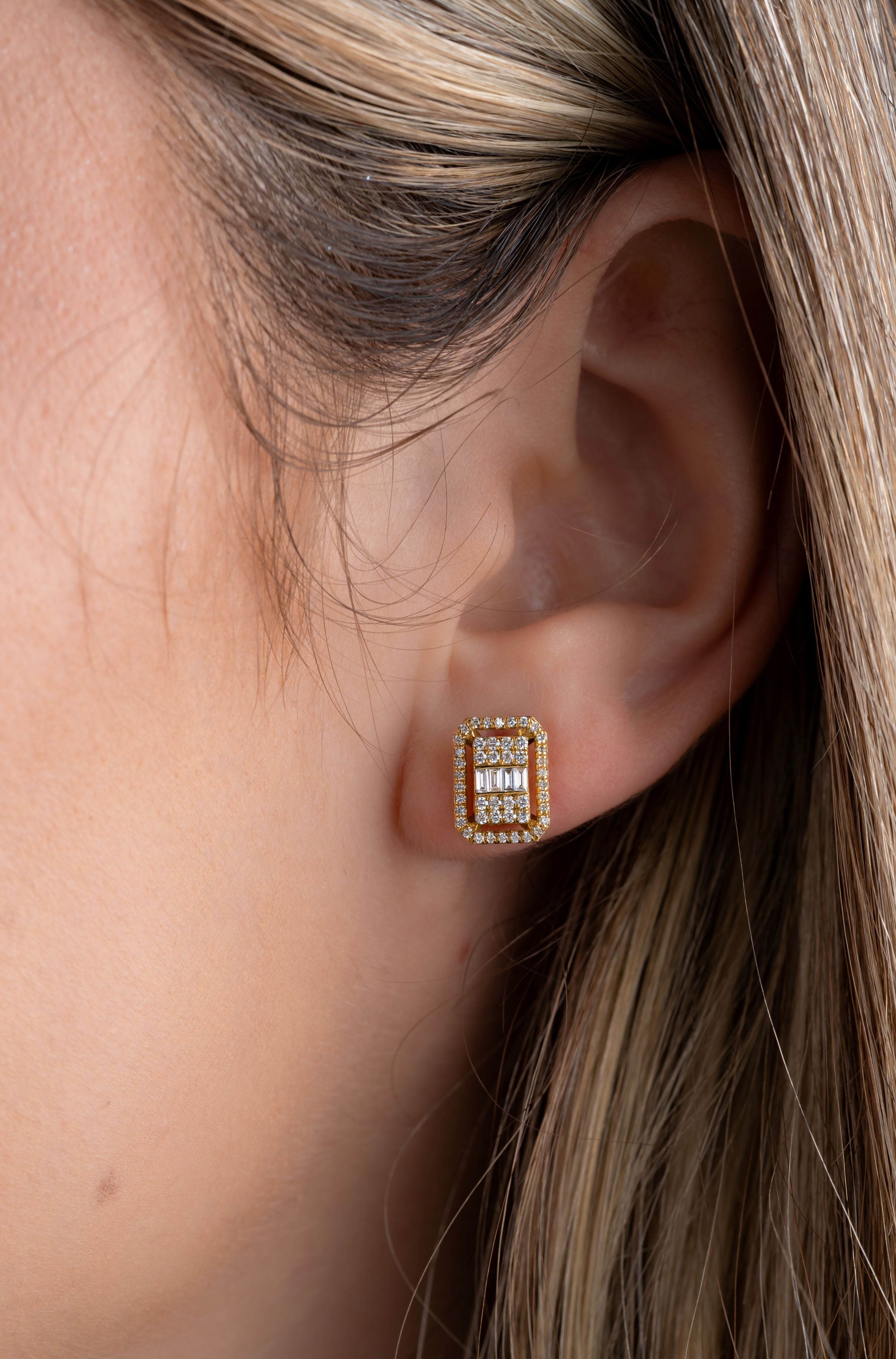 Cercei MD49808 aur galben 18k cu diamante naturale baguette 0.11ct si rotunde 0.32ct