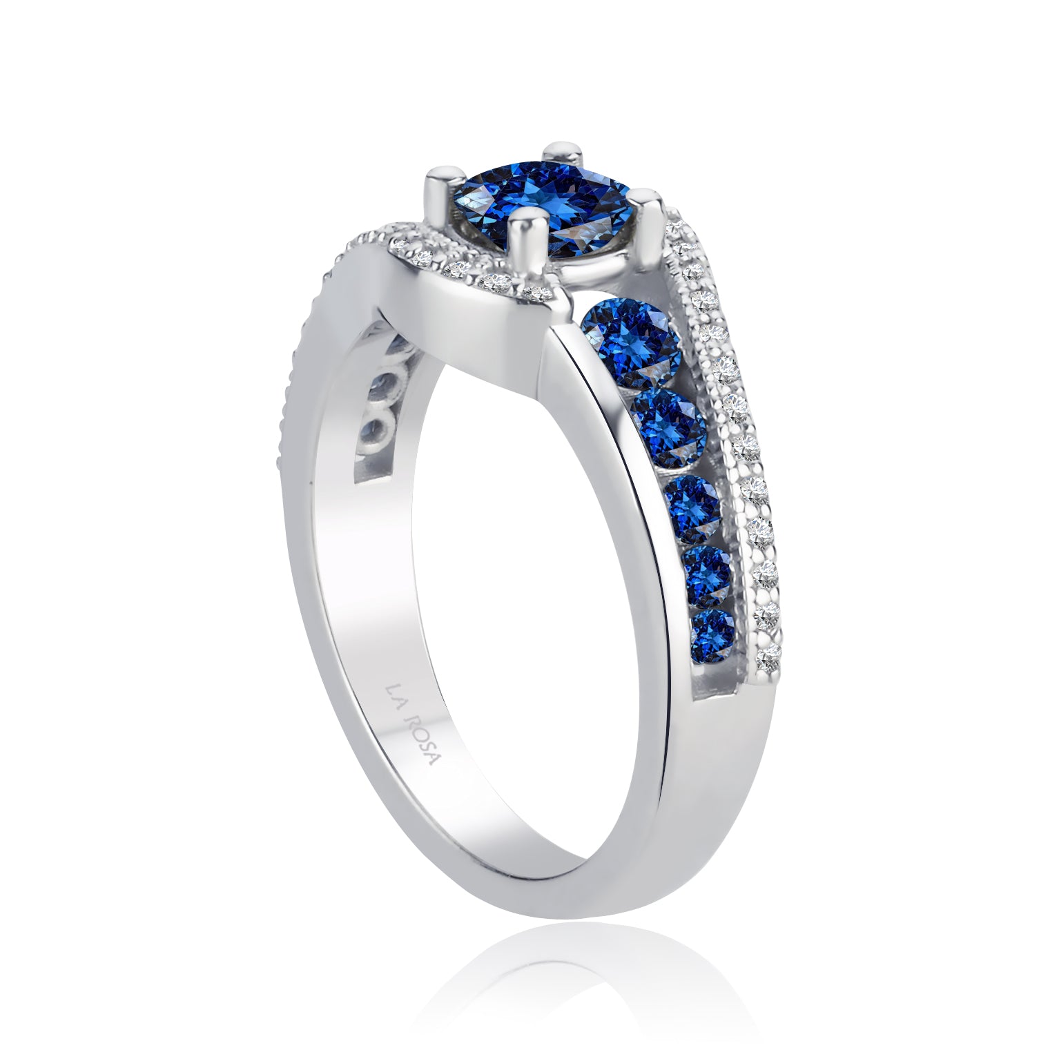 Inel din aur alb 18k cu safire 0.70ct si diamante naturale 0.50ct