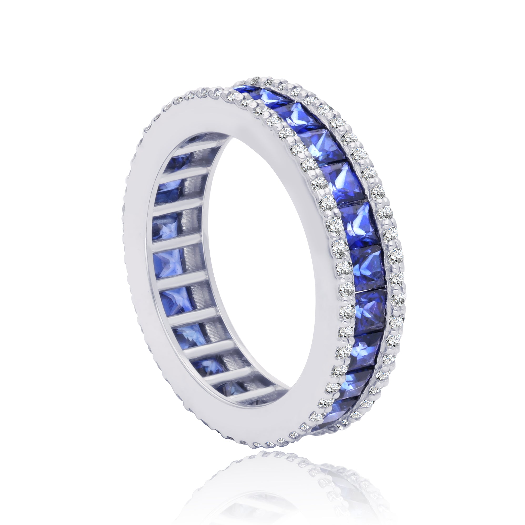 Inel eternity aur alb 18k cu safire 3.72ct si diamante naturale 0.61ct