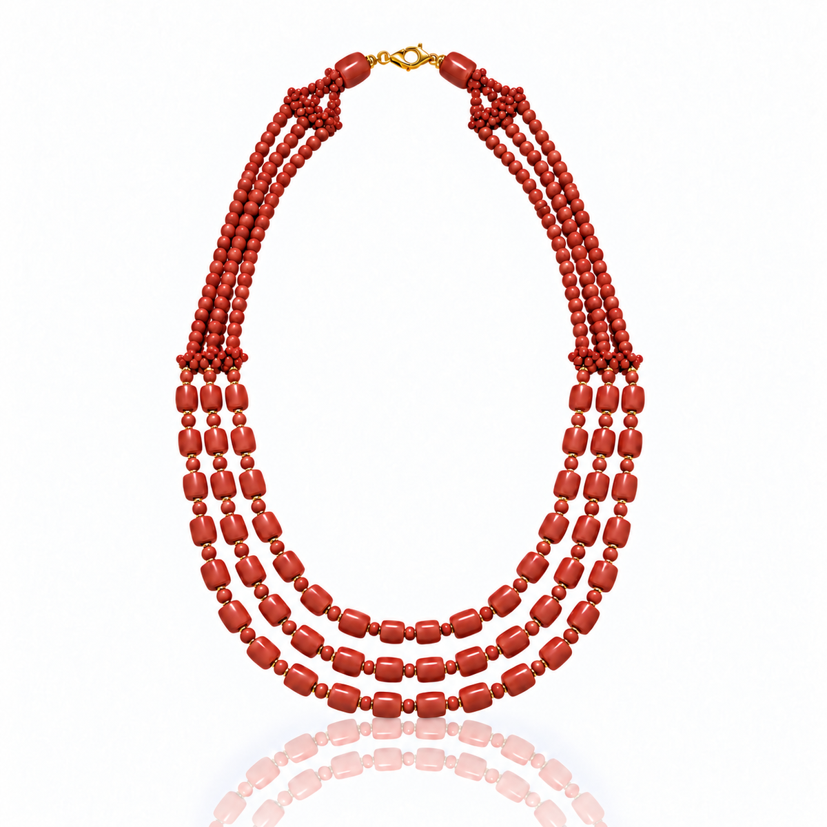 Colier Corallo aur galben 18k, coral natural si hematite
