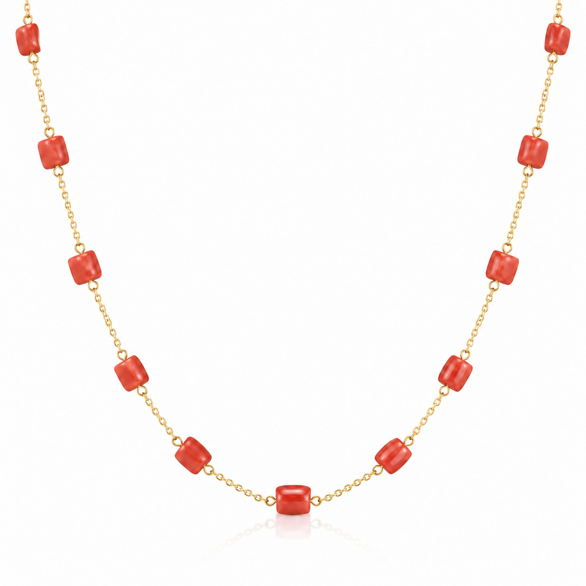 Colier tubular Coco din aur galben 18k, coral rosu