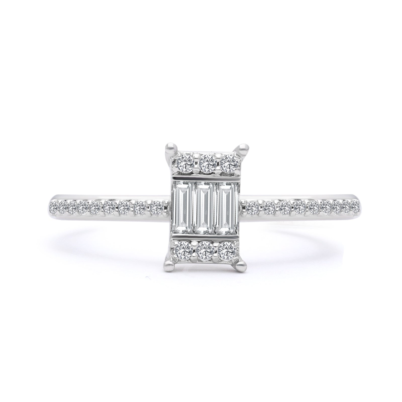 INEL triplu baghete R001794 din aur alb 14k cu diamante - Bijuterii LA ROSA