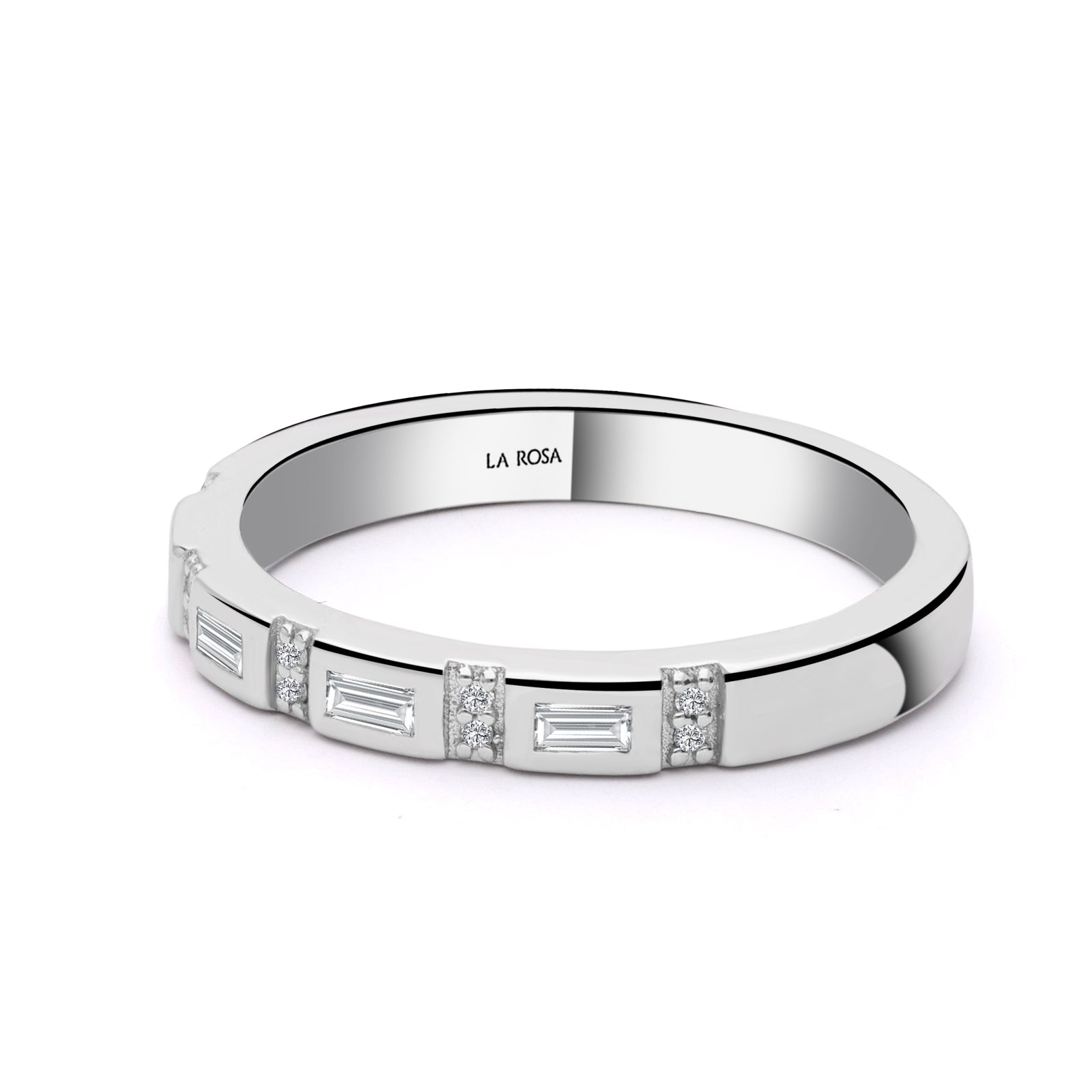 Inel eternity R001858 aur alb 14k cu diamante naturale baguette 0.10ct si rotunde 0.03ct